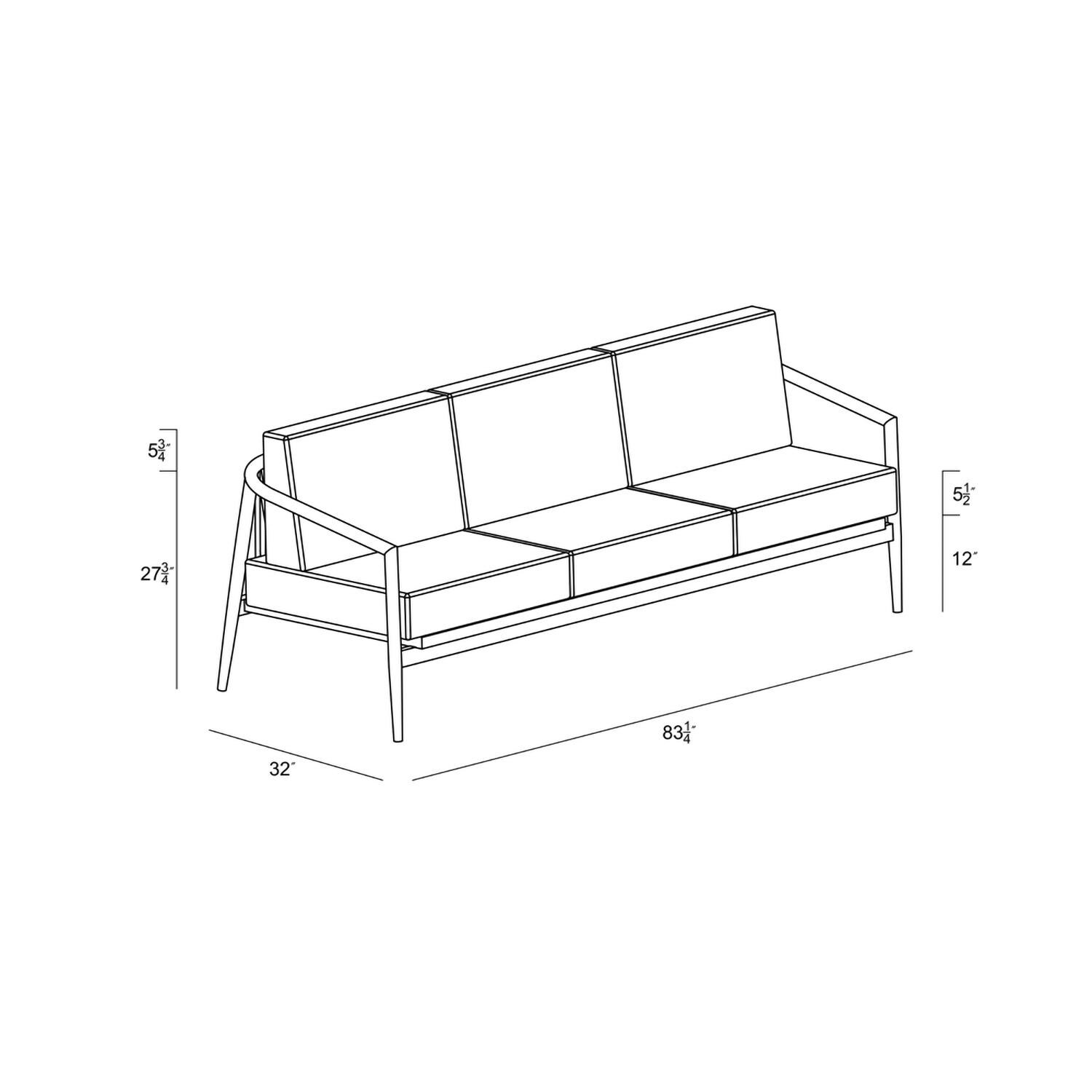 Lakeview Midnight Cove 3 Person Aluminum Sofa in Black/Carbon/Cast Silver - Dimensional
