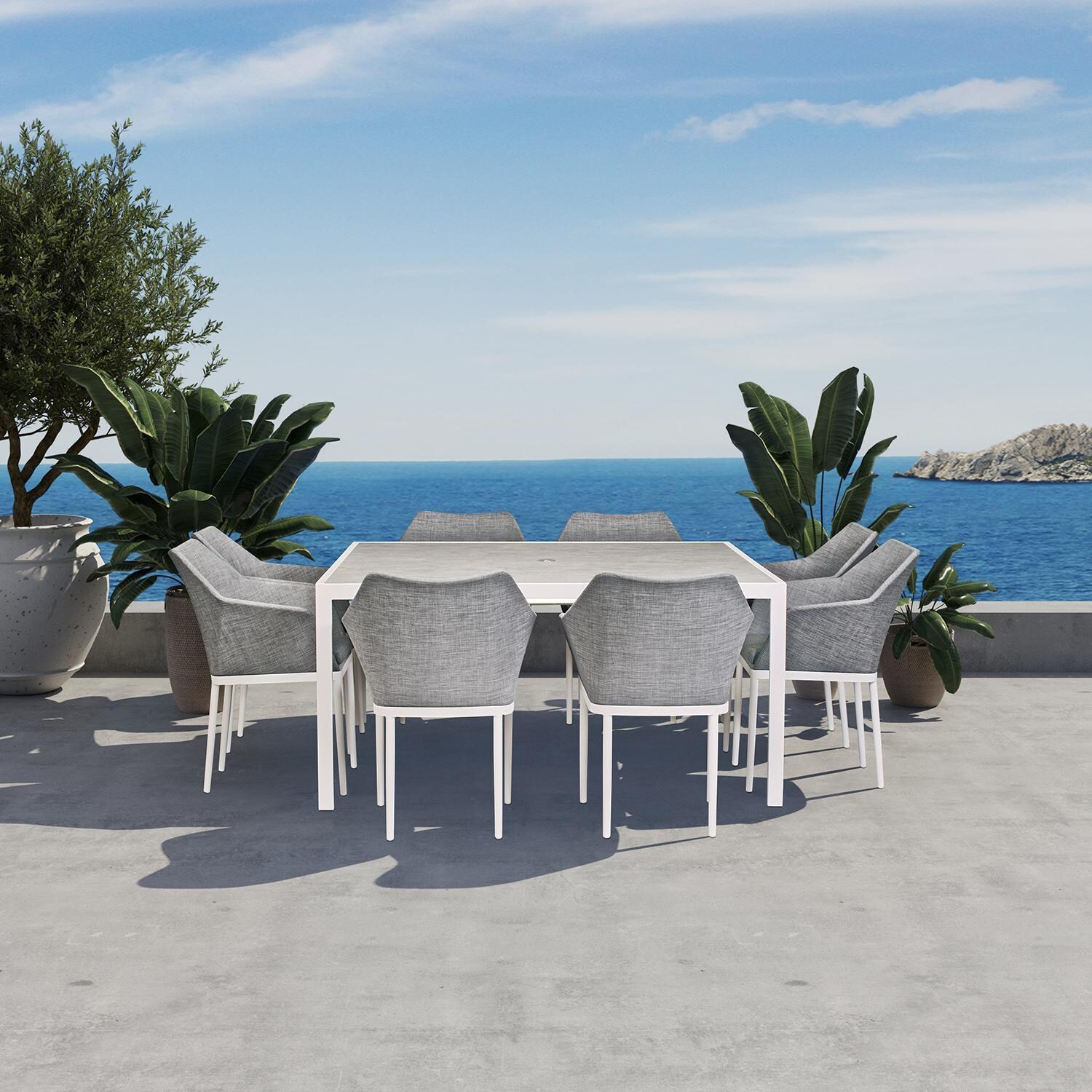 Starlook Bay 9 Pc Aluminum Dining Set - Square in White by Lakeview Outdoor Designs