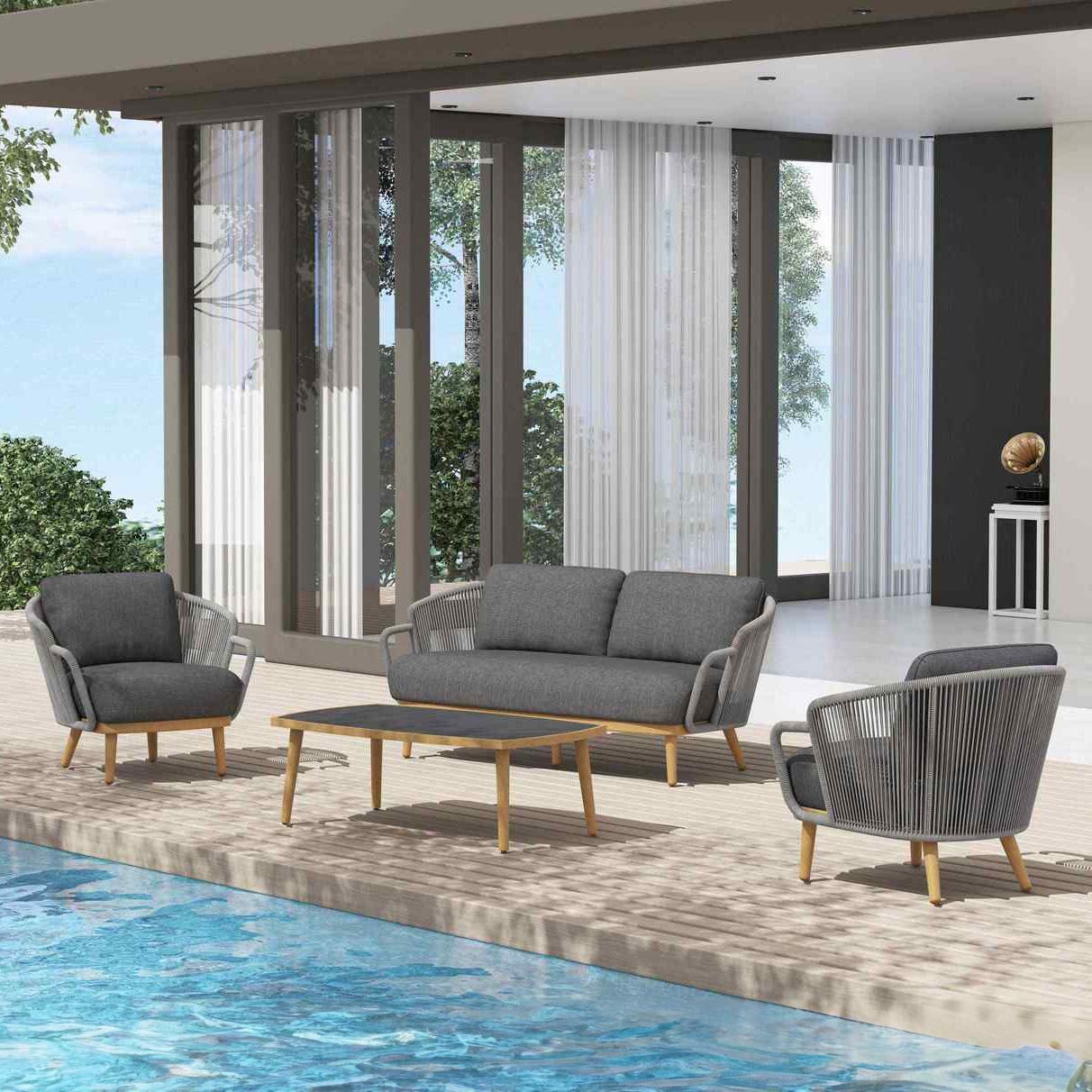Pavia 4 Pc Seating Set W/ Grey Cushions in Wood By Lakeview Outdoor Designs - Lifestyle thumbnail