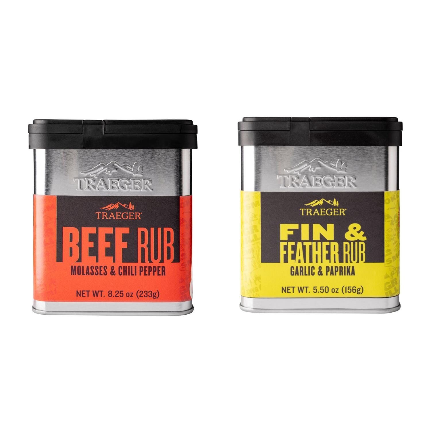 Traeger Set 2-Pack Beef Rub With Fin & Feather Rub Seasoning - White Background thumbnail