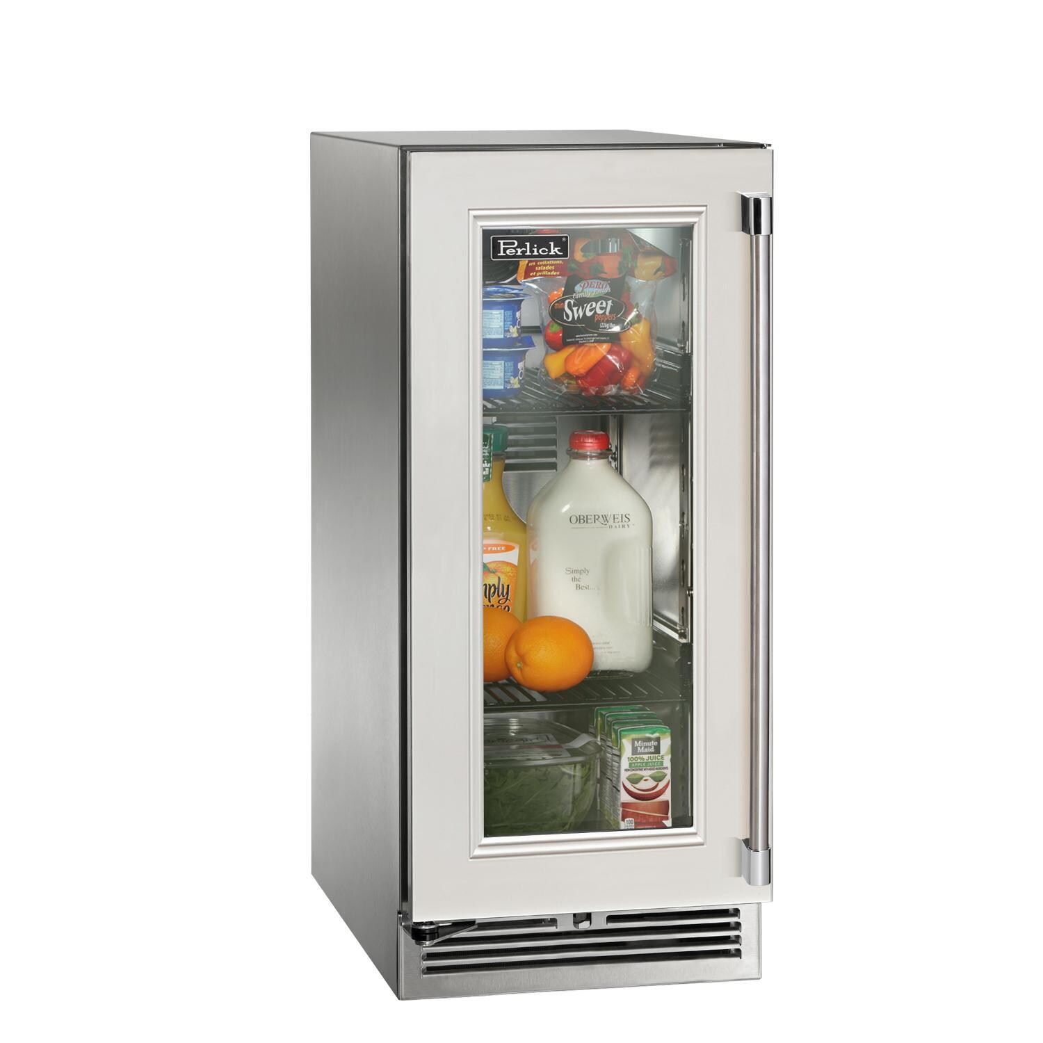 Perlick HP15RO-4-4L 15-Inch Signature Series Stainless Steel Panel Ready Glass Door Outdoor Refrigerator - Custom White Wood Panel thumbnail