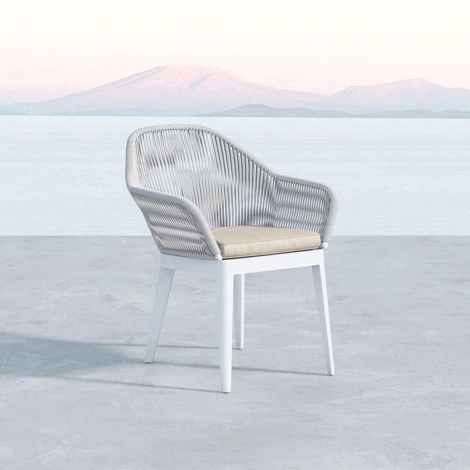 Miami Aluminum & Olefin Rope Patio Dining Chair in Echo Midnight w/ Self Welt By Sunset West - Oceanside View - Shown in Echo Ash - Lifestyle thumbnail