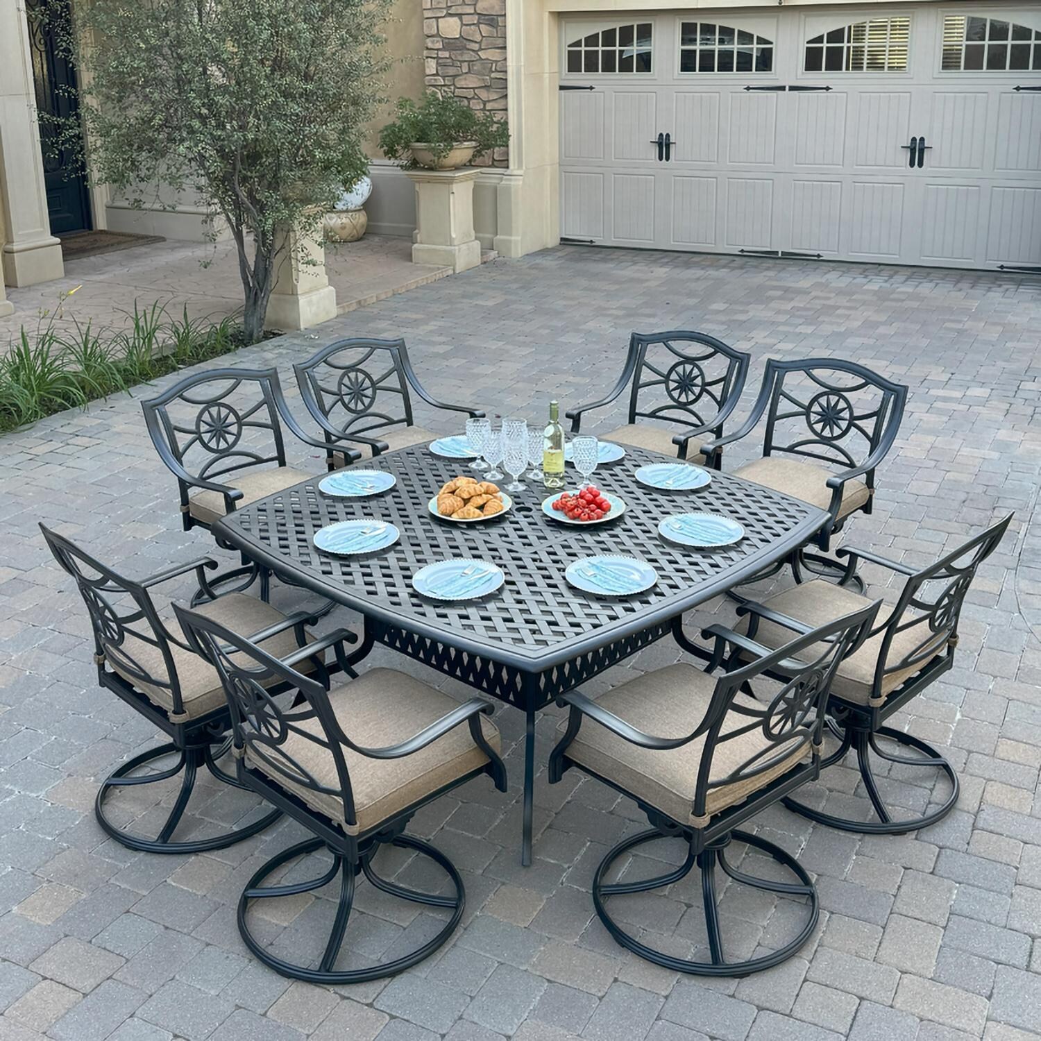 Darlee B/DL503-9PCAR-30W Ten Star 9 Pc Cast Aluminum Dining Set in Antique Bronze - Set - Lifestyle thumbnail