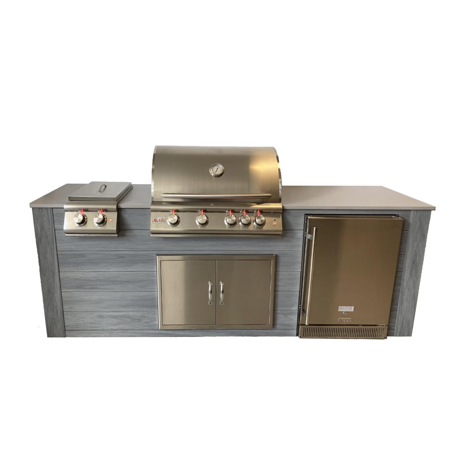 Pro-Fit 8-Foot Outdoor Kitchen Island W/ Blaze Premium LTE 32-Inch Propane Gas Grill, Double Side Burner & Refrigerator - Driftwood Grey / Grigio Cemento Satin image
