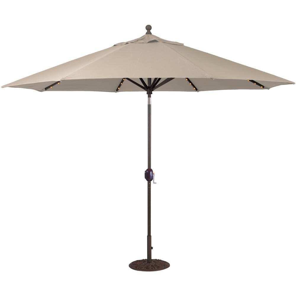 Galtech 11 Ft. Lighted LED Octagonal Aluminum Patio Market Umbrella W/ Crank Lift And Auto Tilt - Black Frame W/ Sunbrella Canvas Antique Beige Canopy