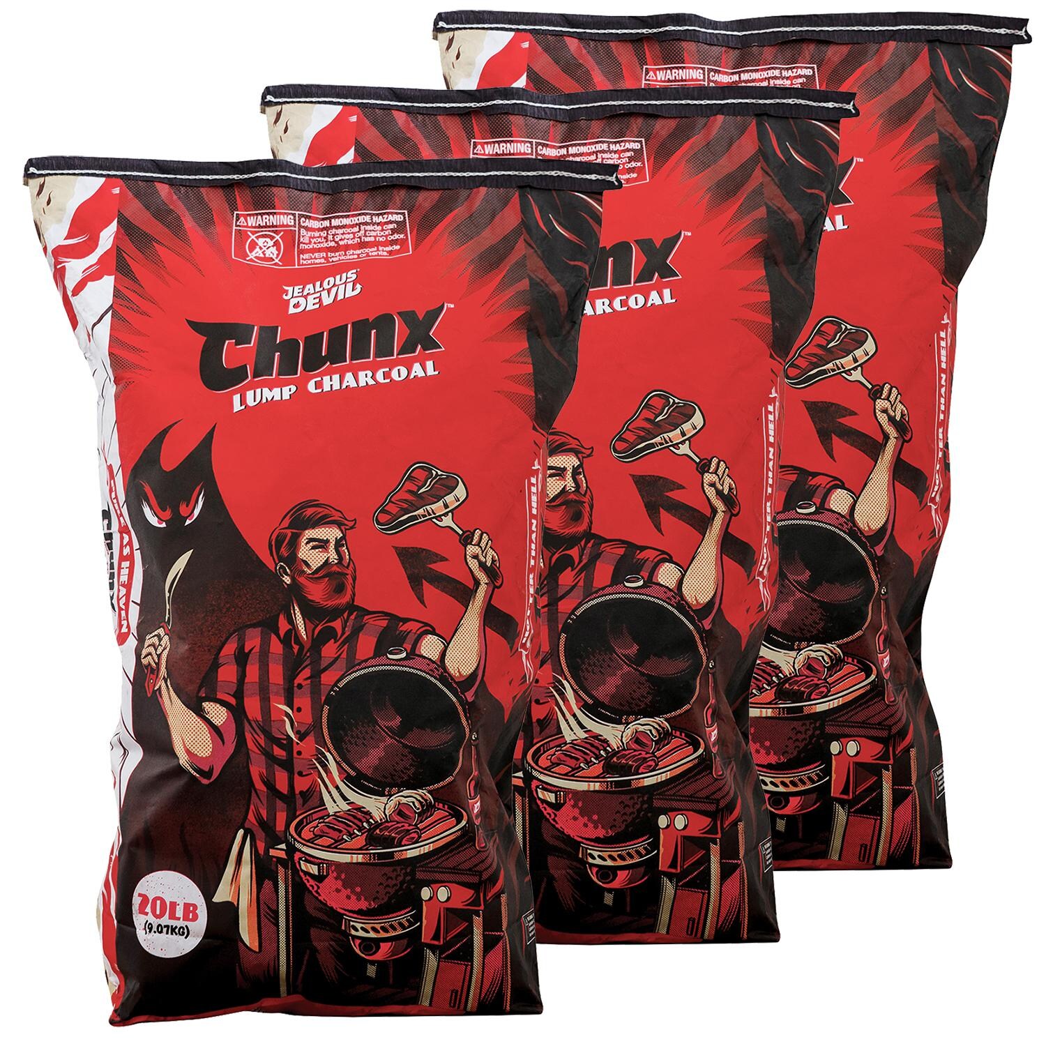 Jealous Devil JD20LBS All Natural Premium Hardwood XL Lump Charcoal - 20 Lbs - 3 Pack thumbnail