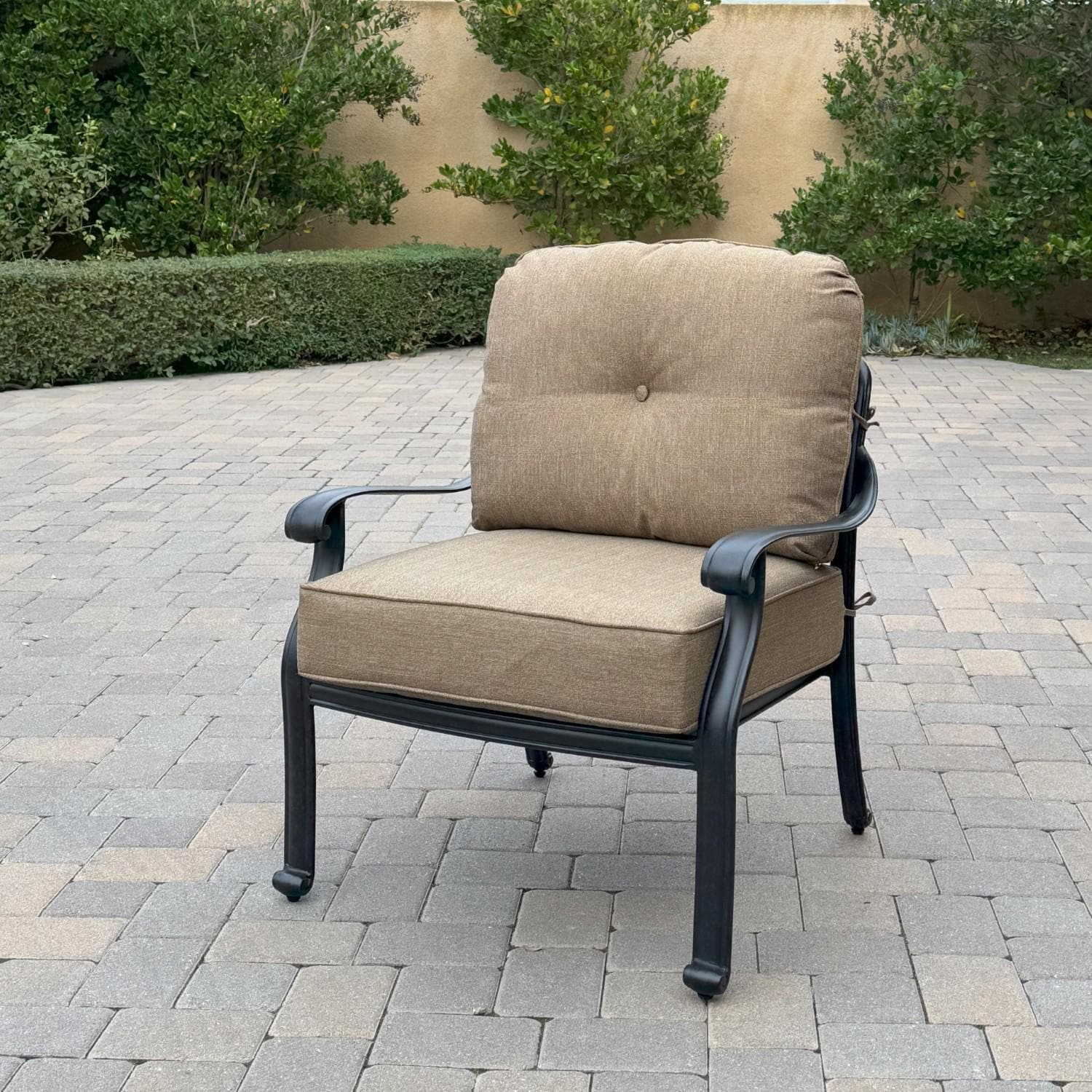 Elisabeth 5 Pc Set Cast Aluminum Seating Set w/ 49 X 35 Inch Fire Pit Table in Sesame/Antique Bronze by Darlee - Club Chair - Lifestyle thumbnail