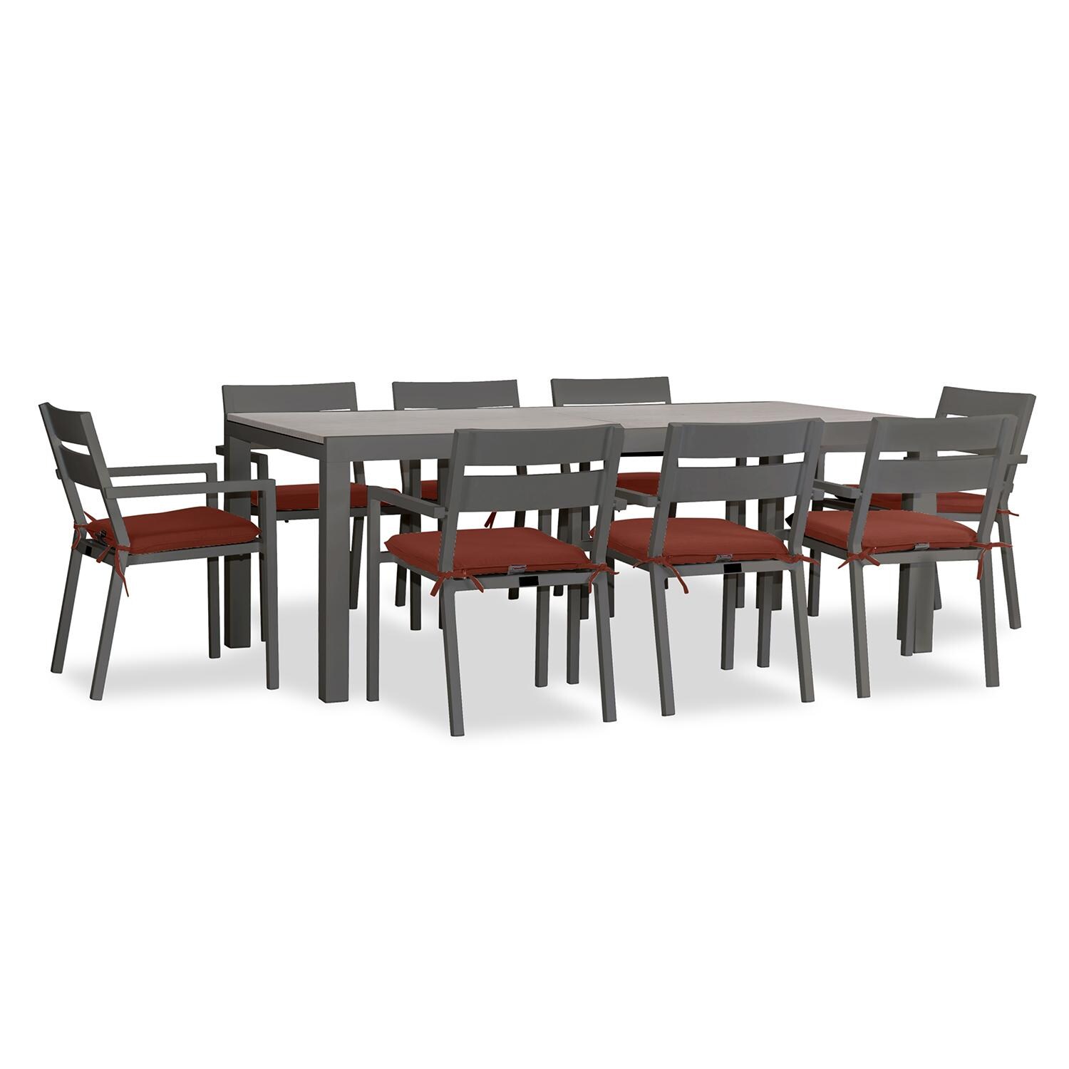 Calm Bay 9 Pc Extendable Dining Set in Slate/Barnwood/Canvas Henna by Lakeview - White Background 2 thumbnail
