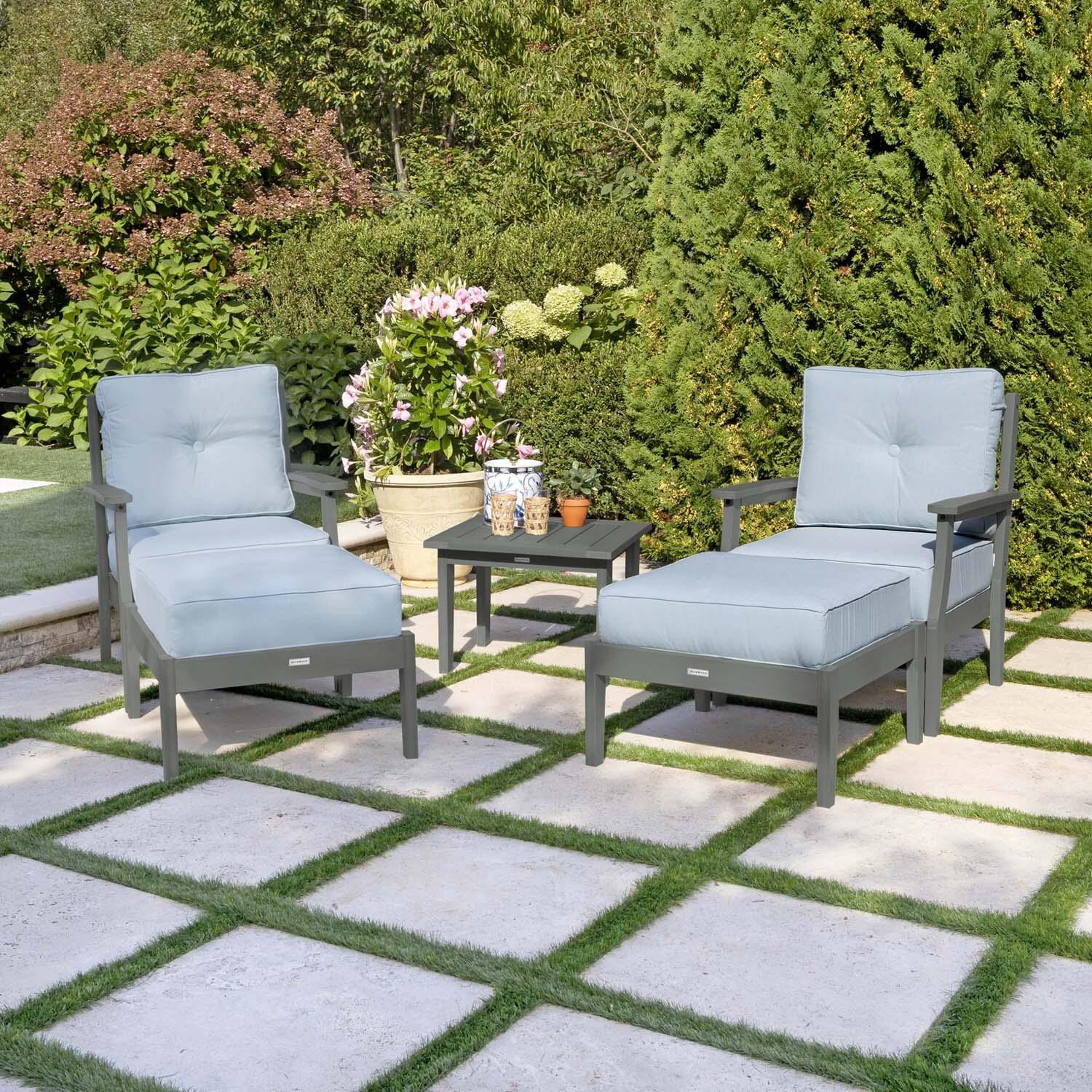 Blushing Bay 5 Pc Recycled Plastic Seating Set in Bliss Dew/Coastal Teak by Lakeview Outdoor Designs