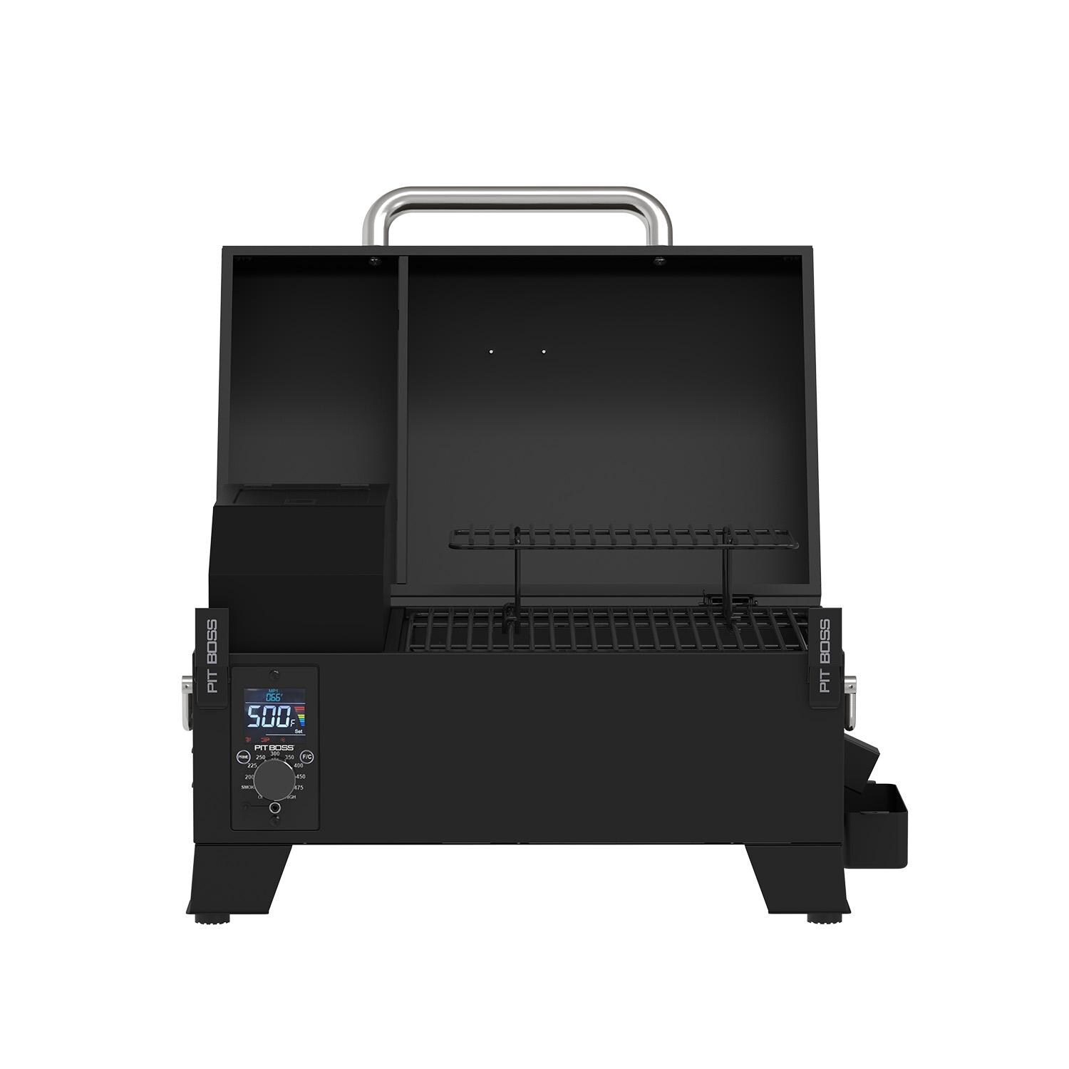 Pit Boss 11091 Table Top Pellet Grill - Matte Black - Front Open - White Background thumbnail