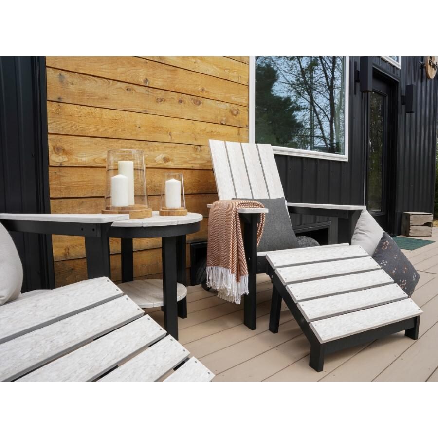 Berlin Gardens Mayhew Stationary Adirondack Chair - Scarlet Red - Lifestyle - White and Black Chair on Porch thumbnail