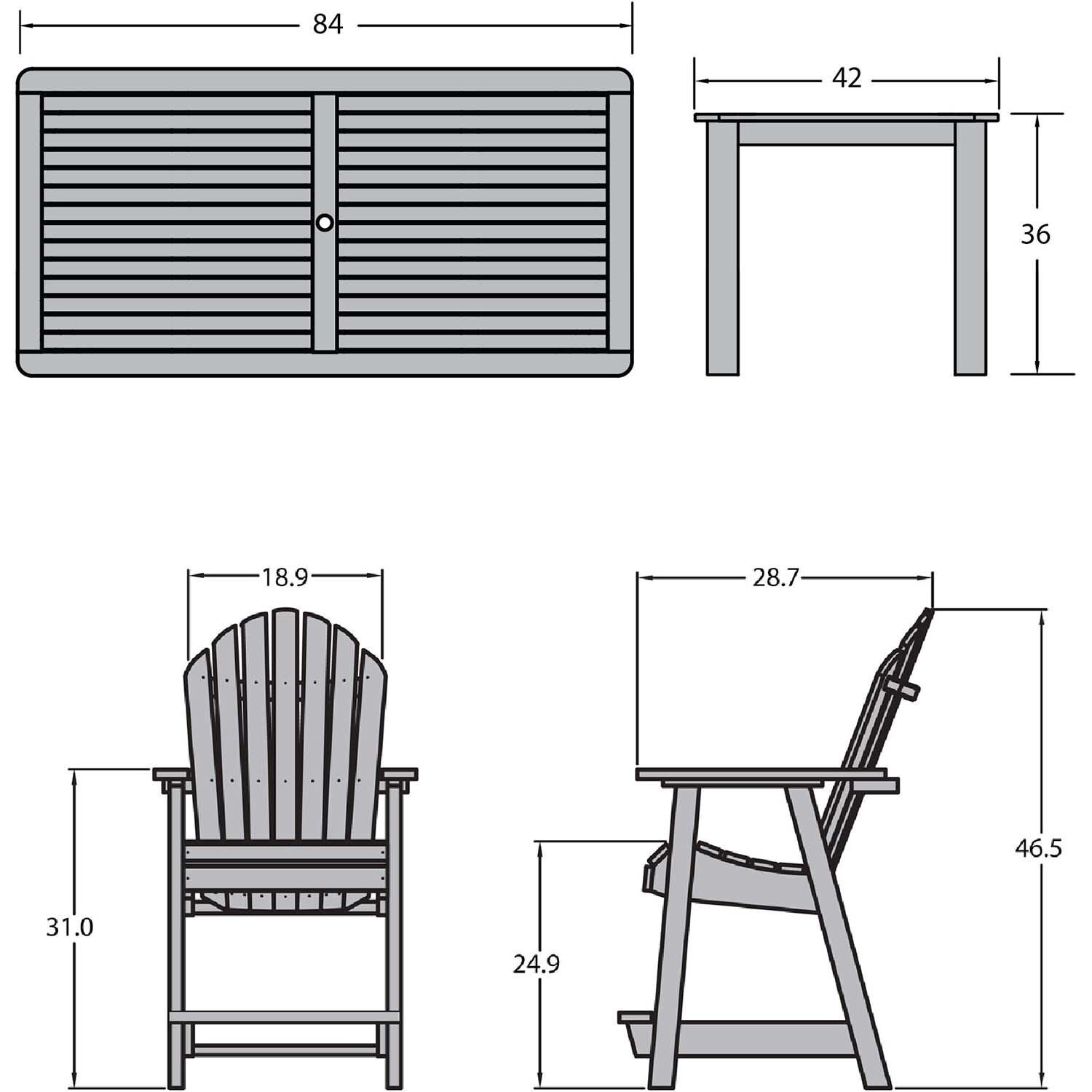 Dream Bay 7 Pc Recycled Plastic Counter Height Dining Set In Federal Blue By Lakeview - Dimensional thumbnail