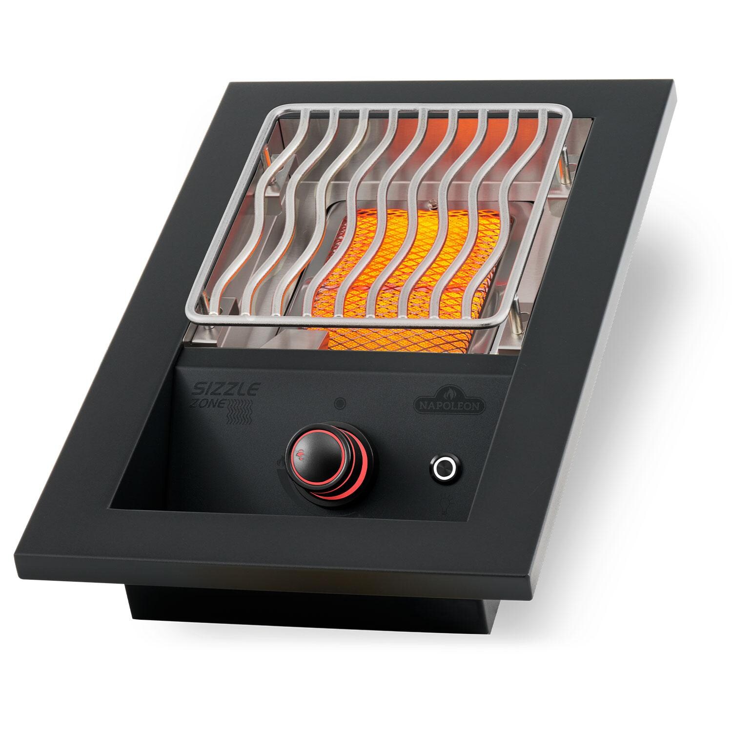 Napoleon BIB10IRPMK 700 Series 10-in Built-In Propane Single Infrared Burner - Matte Black - Elevated - Burner Off - Angled Left - White Background thumbnail