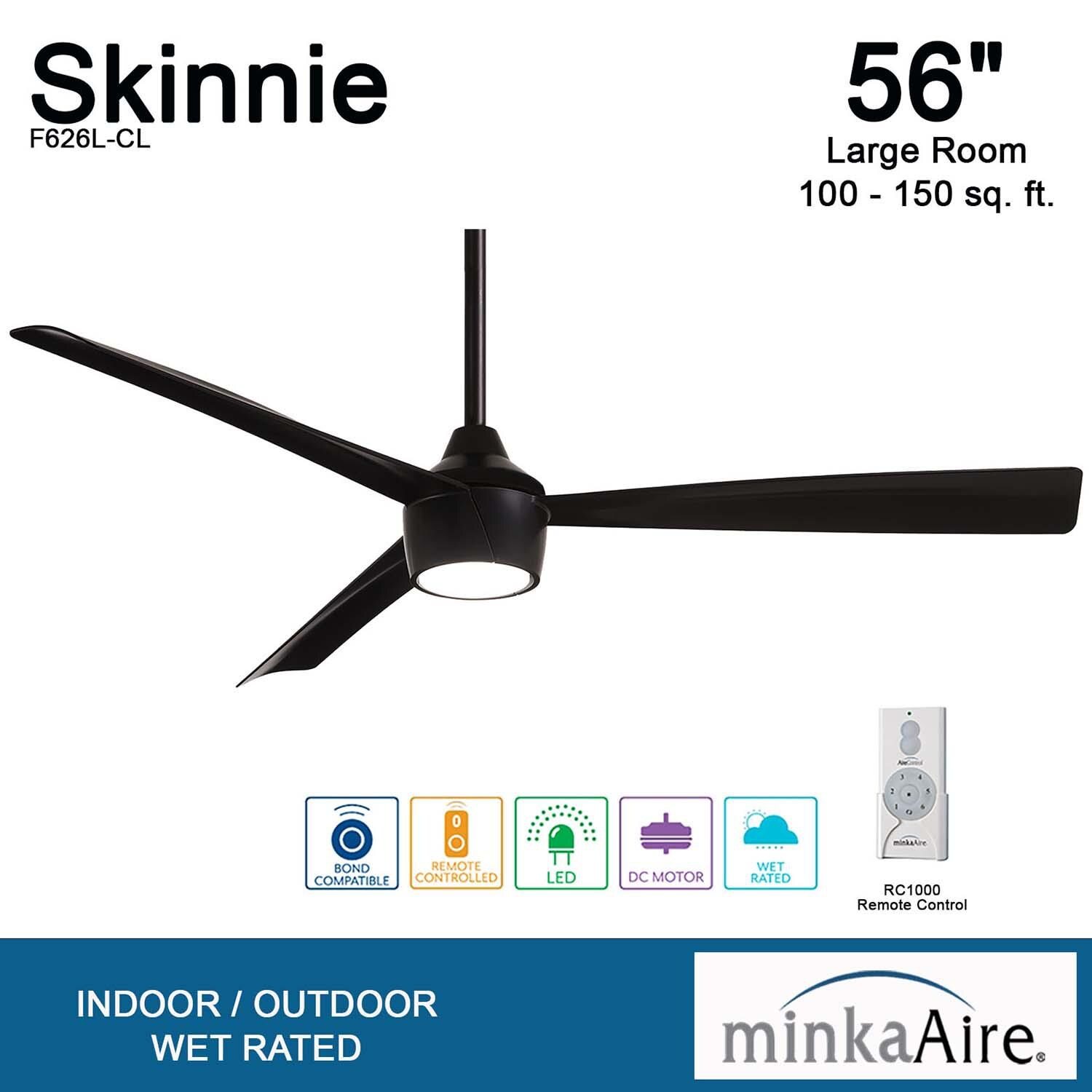 Minka-Aire F626L-CL Skinnie 56-Inch 3-Blade LED Ceiling Fan in Coal Finish w/ Coal Blades & Etched Lens - Overview thumbnail