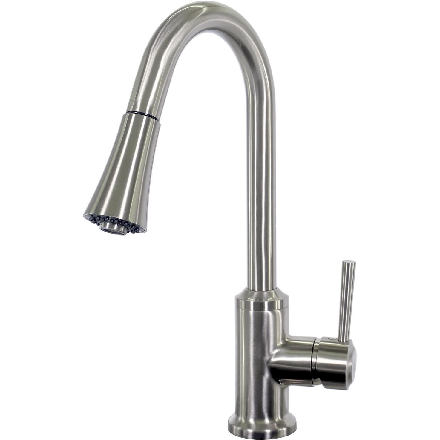 BBQGuys Signature Single Handle Pull-Down Gooseneck Hot/Cold Faucet - Brushed Nickel - BBQ-N88486-BN