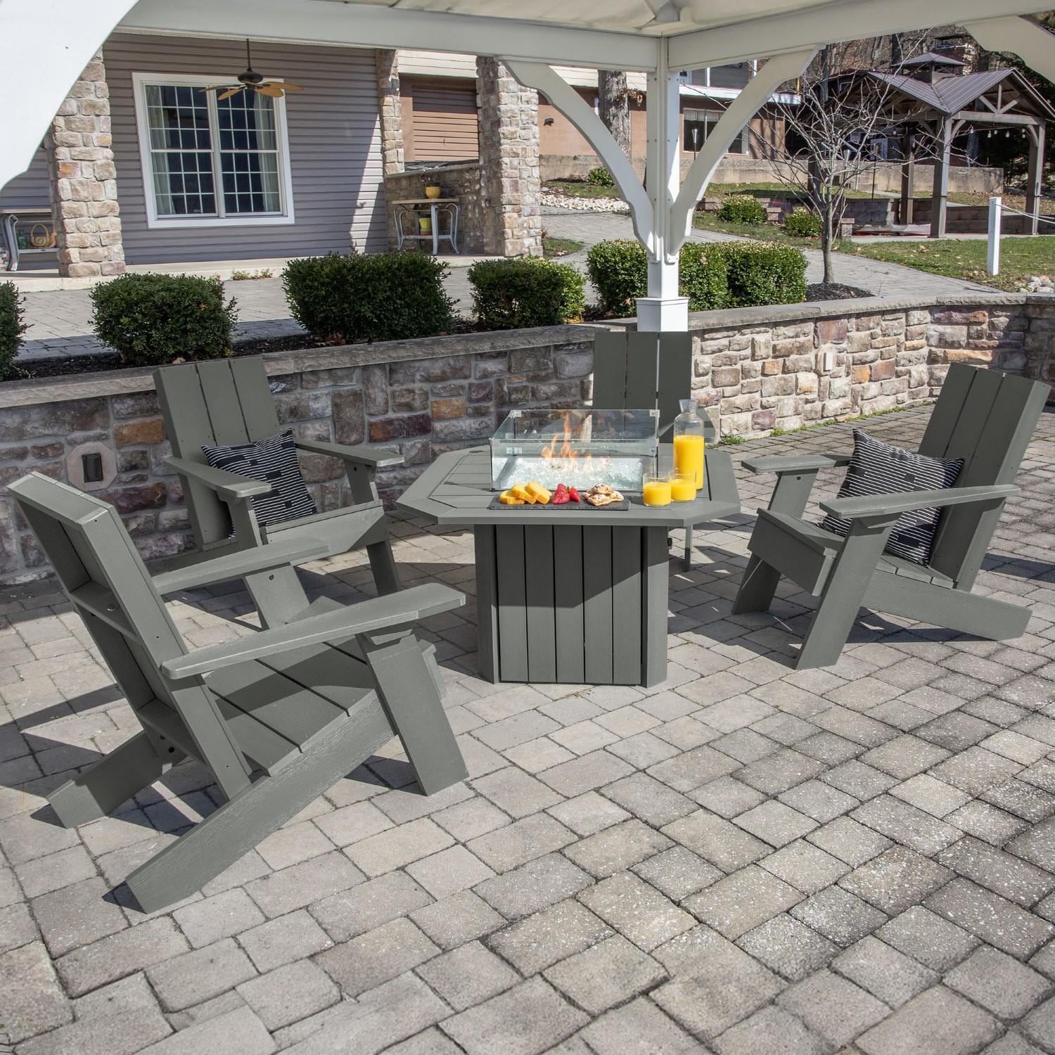 Harborview 5 Pc Recycled Plastic Adirondack Seating Set w/ Fire