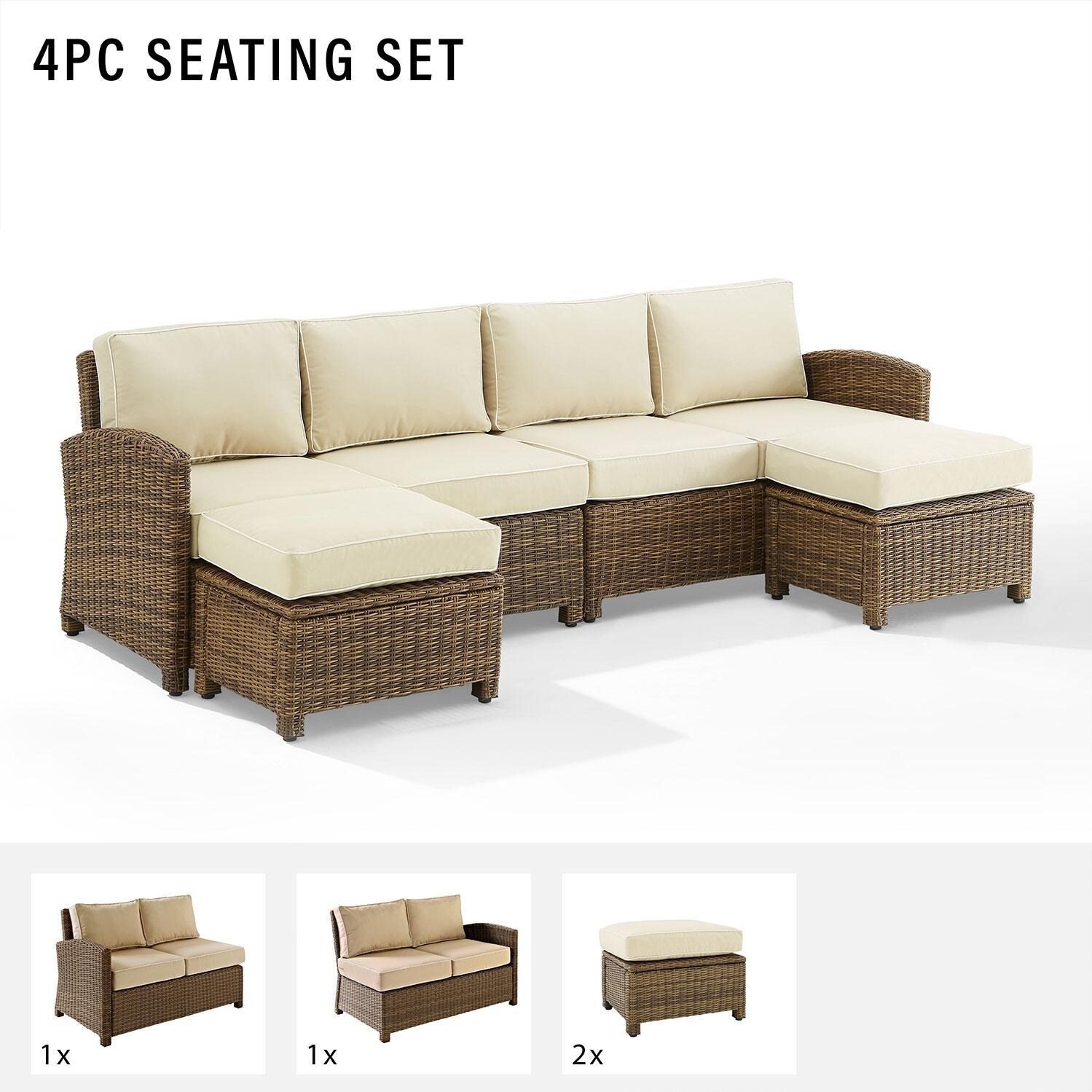 Ultimate Patio UP-92420WB-SA 4Pc Wicker Outdoor Sectional Patio Furniture Set in Sand - Included in Set (Left Arm, Right Arm, & Two Ottomans) - Diagram thumbnail