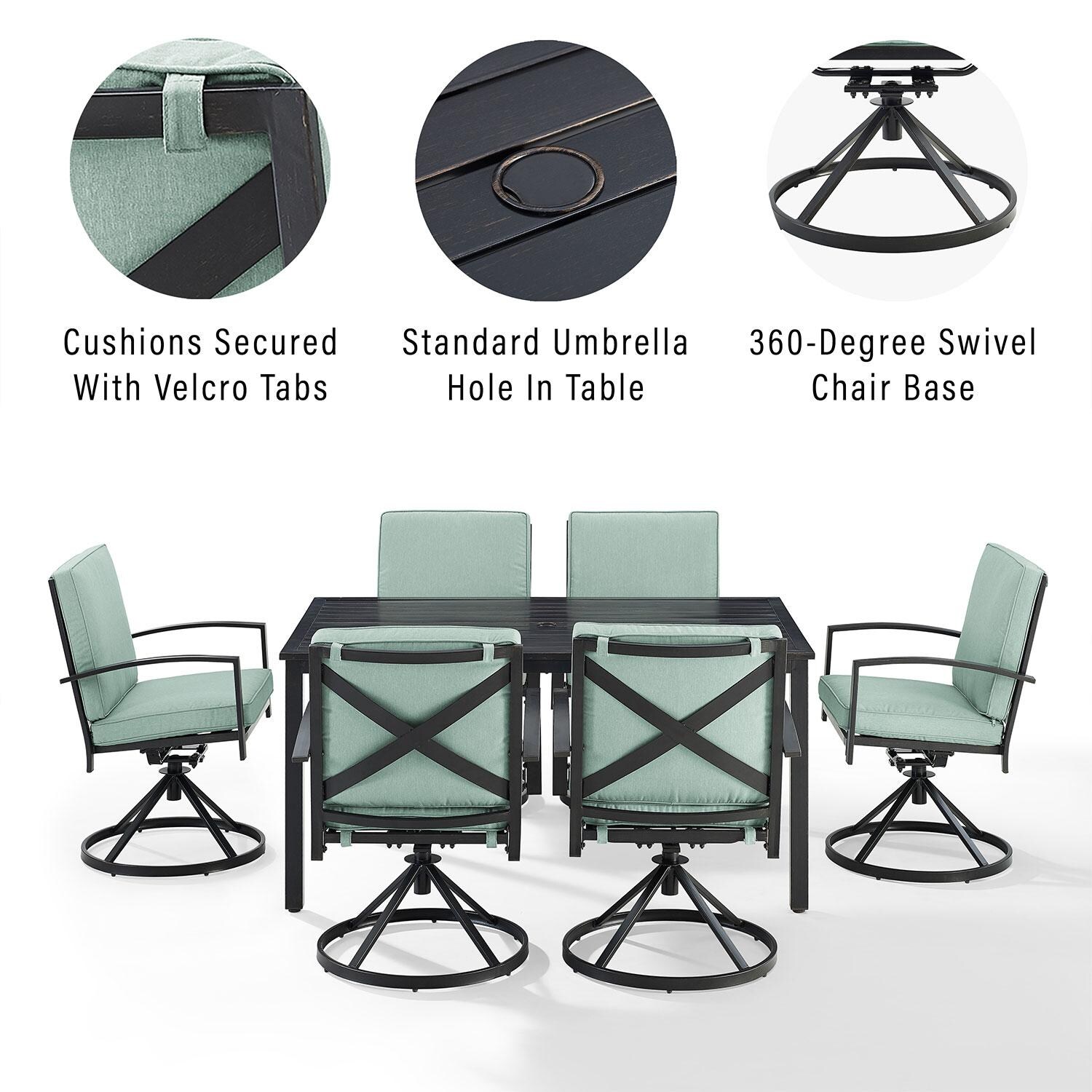 Ultimate Patio UP-82255BZ-MI 7Pc Outdoor Dining Set in Mist W/ Swivel Chairs - Features - Diagram thumbnail