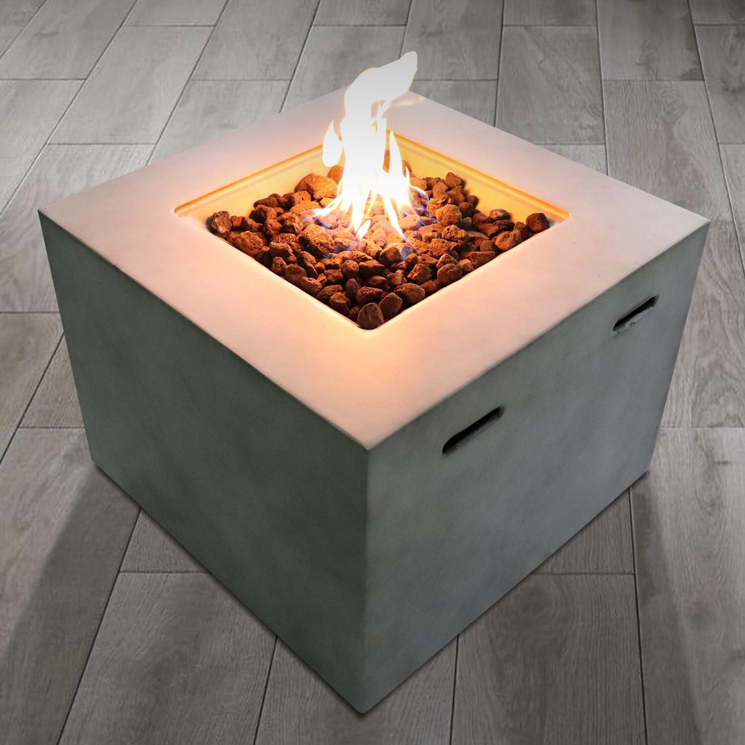 Ultimate Patio Currier Bay 30 Inch Square Concrete Propane Fire Pit Table in Light Gray - Top - Lifestyle thumbnail