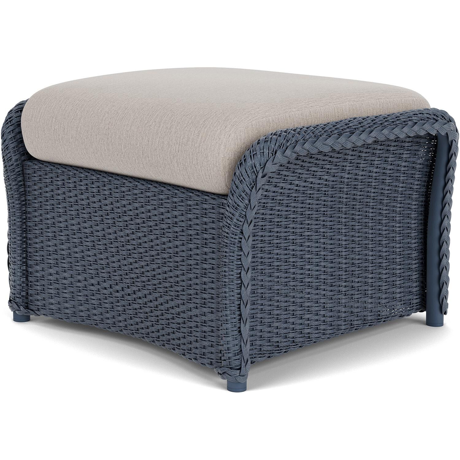 Lloyd Flanders Weekend Retreat Woven Ottoman in Denim Blue Finish W/ Remy Cloud Fabric - Back Right thumbnail