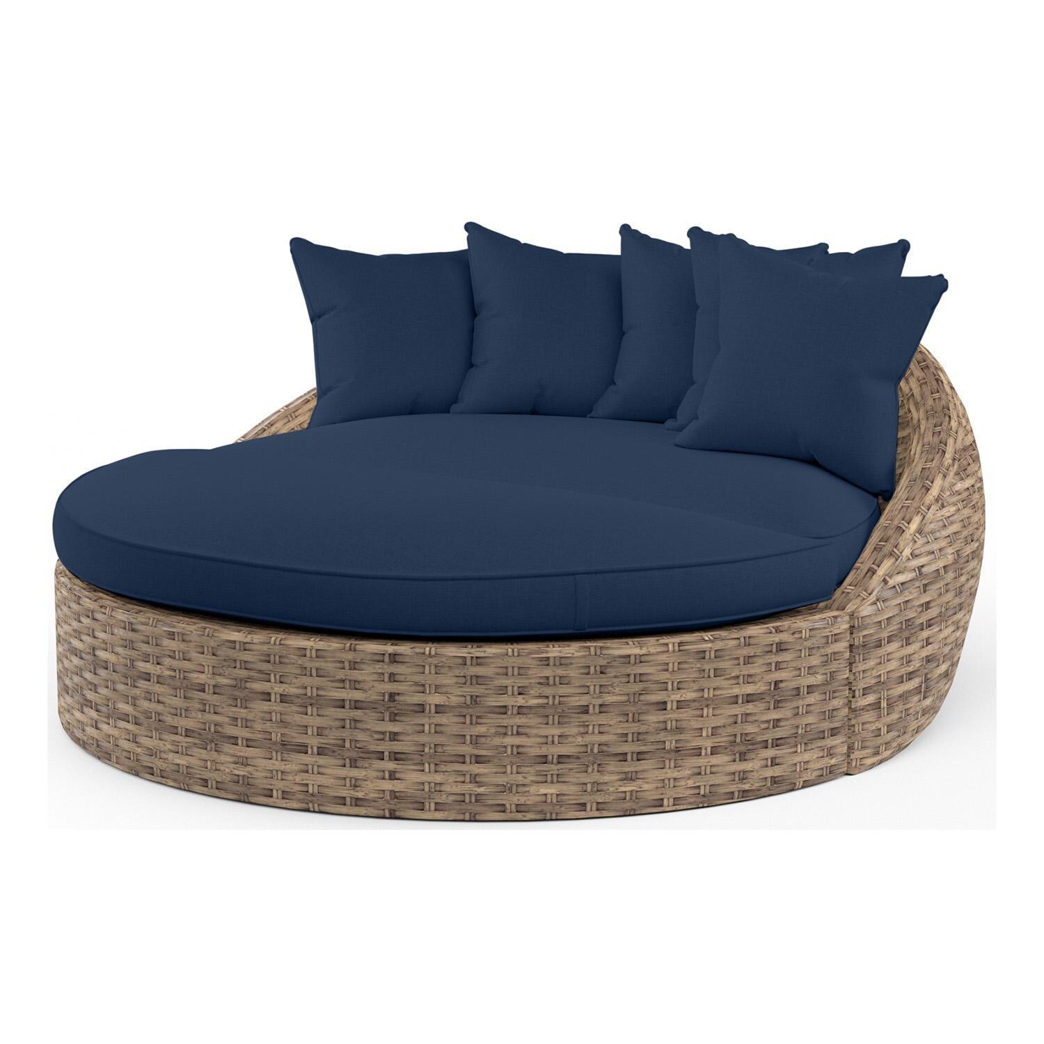 Havana Round Wicker Daybed in Tobacco/Spectrum Indigo by Sunset West - White Background thumbnail