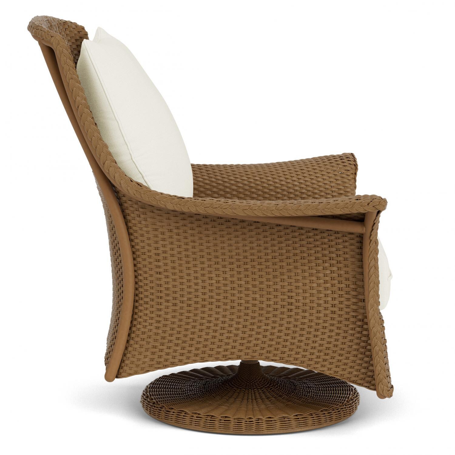 Lloyd Flanders Mandalay Swivel Rocker Lounge Chair in Hickory Finish with Sailcloth Salt fabric - Side thumbnail