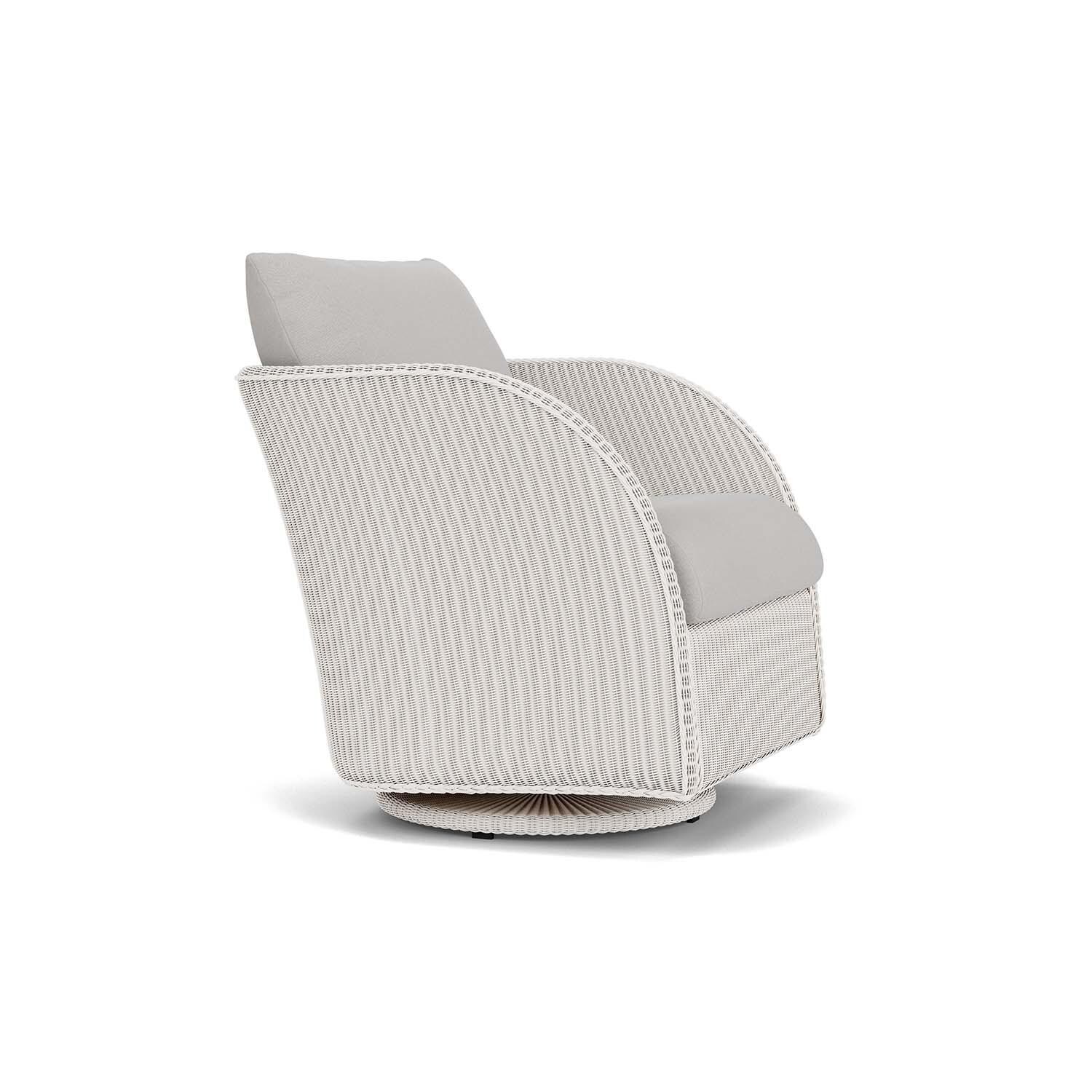 Lloyd Flanders Essence Swivel Glider Lounge Chair W/Tundra Dove Fabric - White Finish - Angled thumbnail