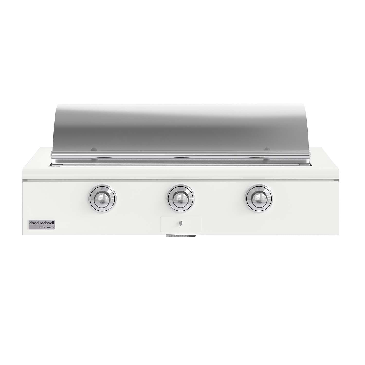 Caliber CRG-48BL00-A-030-H02 48-in Propane Built-In Rockwell Grill - Matte White w/ Chrome Hardware - Closed Lid - White Background thumbnail