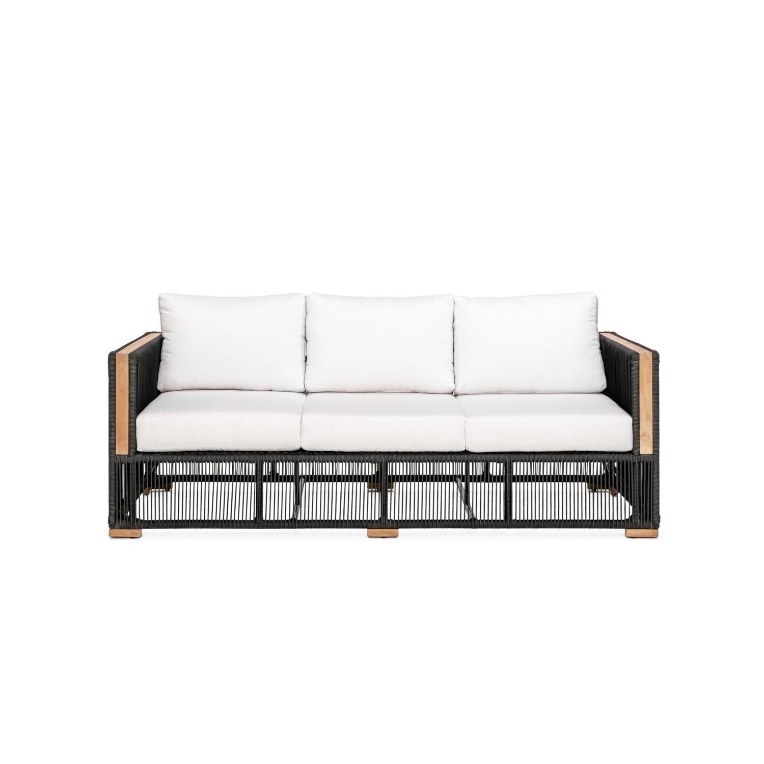 Teak + Table Breeze Olefin Rope & Teak Patio Sofa in Charcoal/Natural - White Background thumbnail