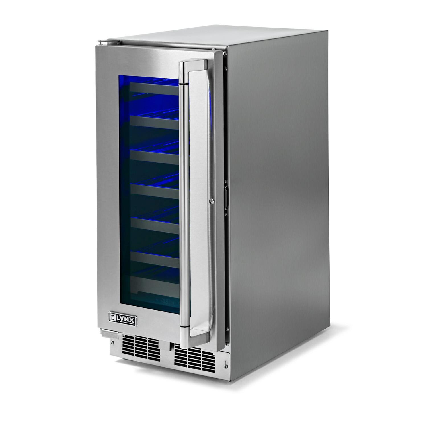 Lynx LN15WINE 15-in 2.7 Cu. Ft. Outdoor Wine Refrigerator w/ Lock - Angled - White Background thumbnail