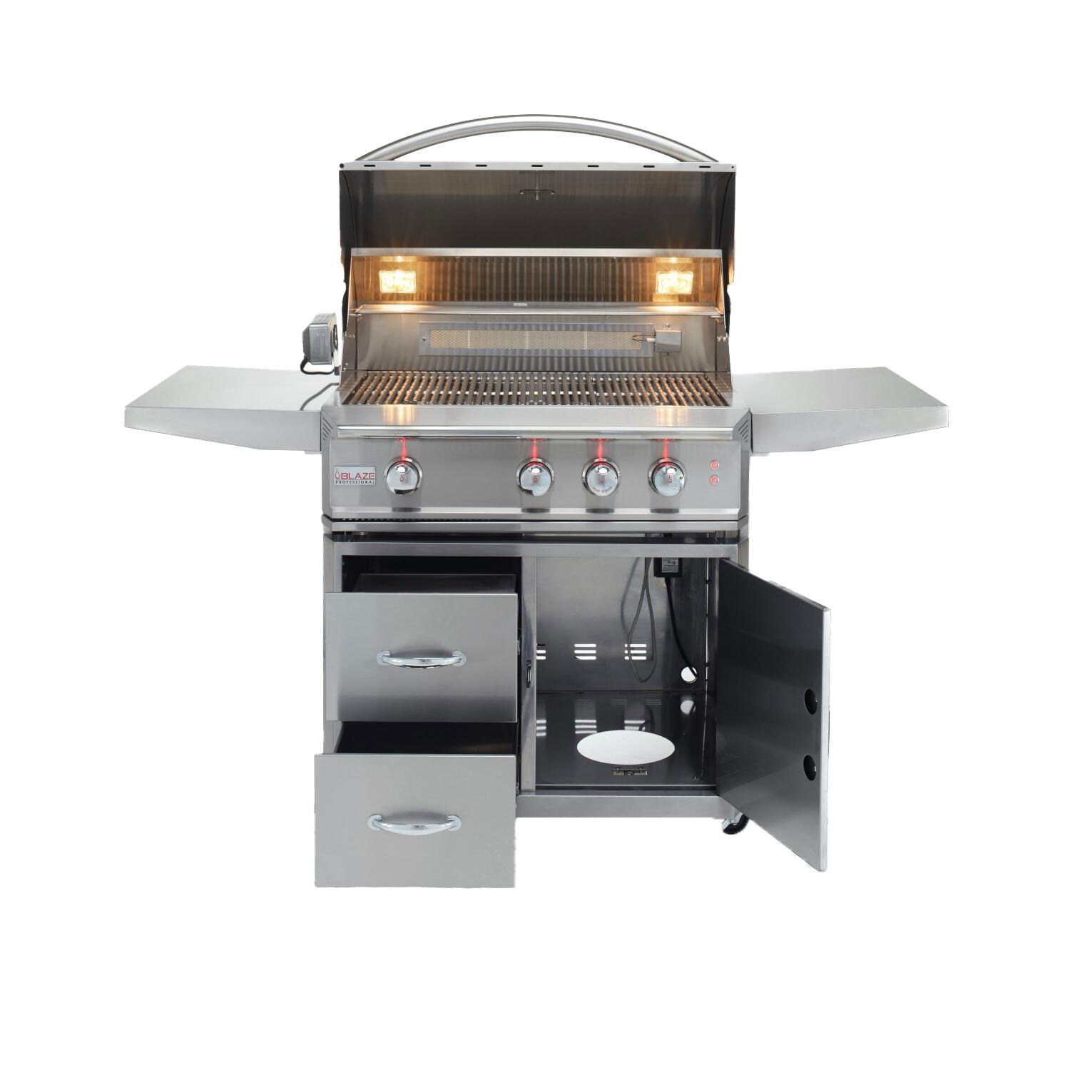Blaze BLZ-3PRO-NG Professional LUX 34-Inch 3-Burner Freestanding Natural Gas Grill With Rear Infrared Burner - Cart Open thumbnail