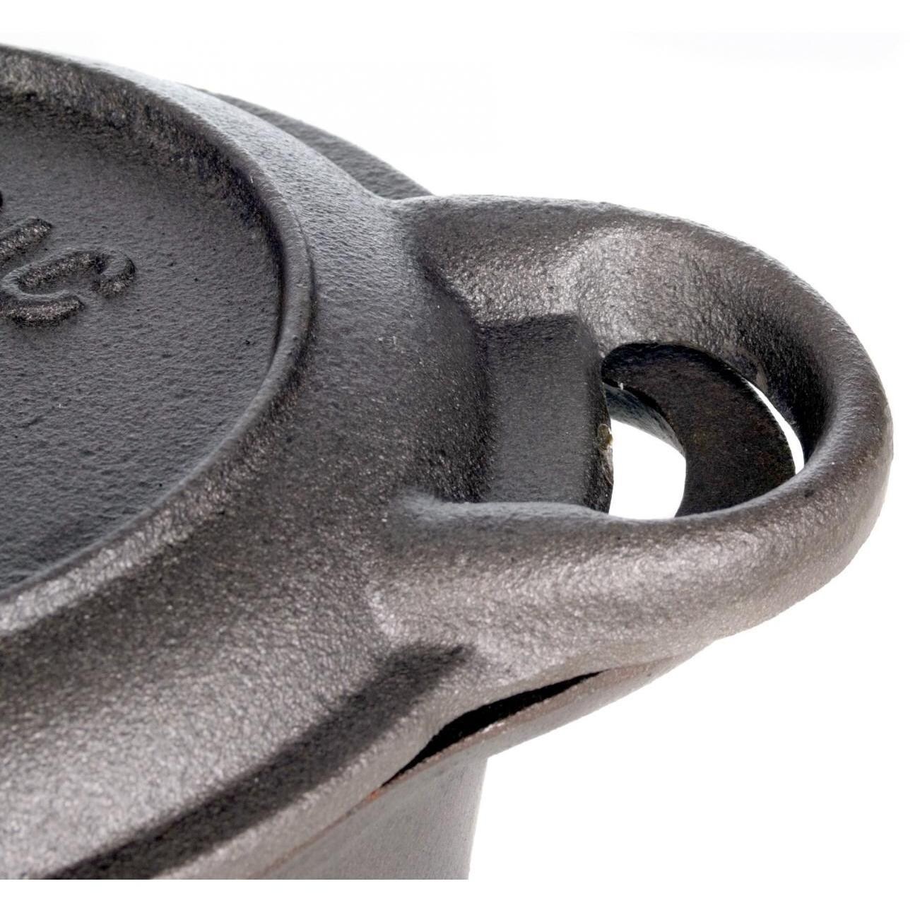 Cajun Cookware 8-Quart Unseasoned Cast Iron Casserole Pot - Handle Detail View thumbnail