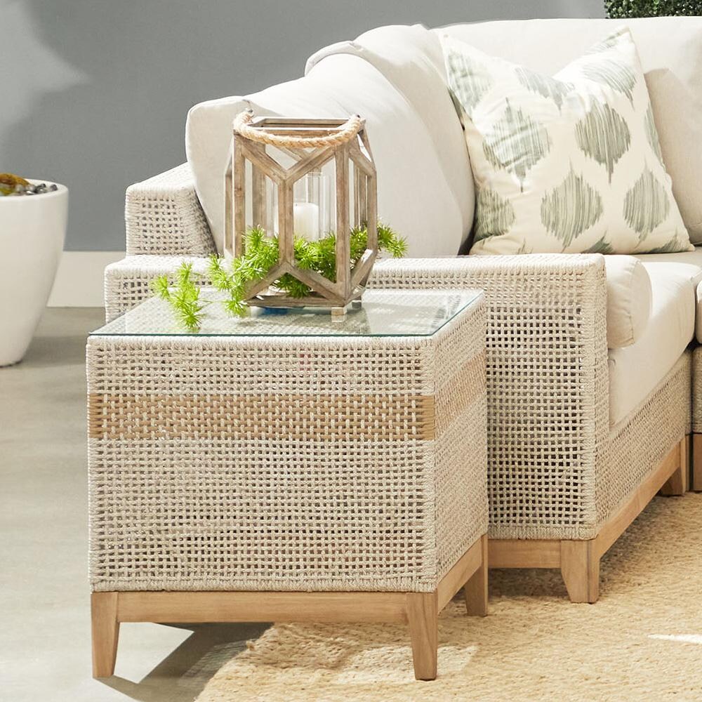 Lakeview Cocoa Way Taupe & White Woven Rope End Table - Shown W/Chair thumbnail