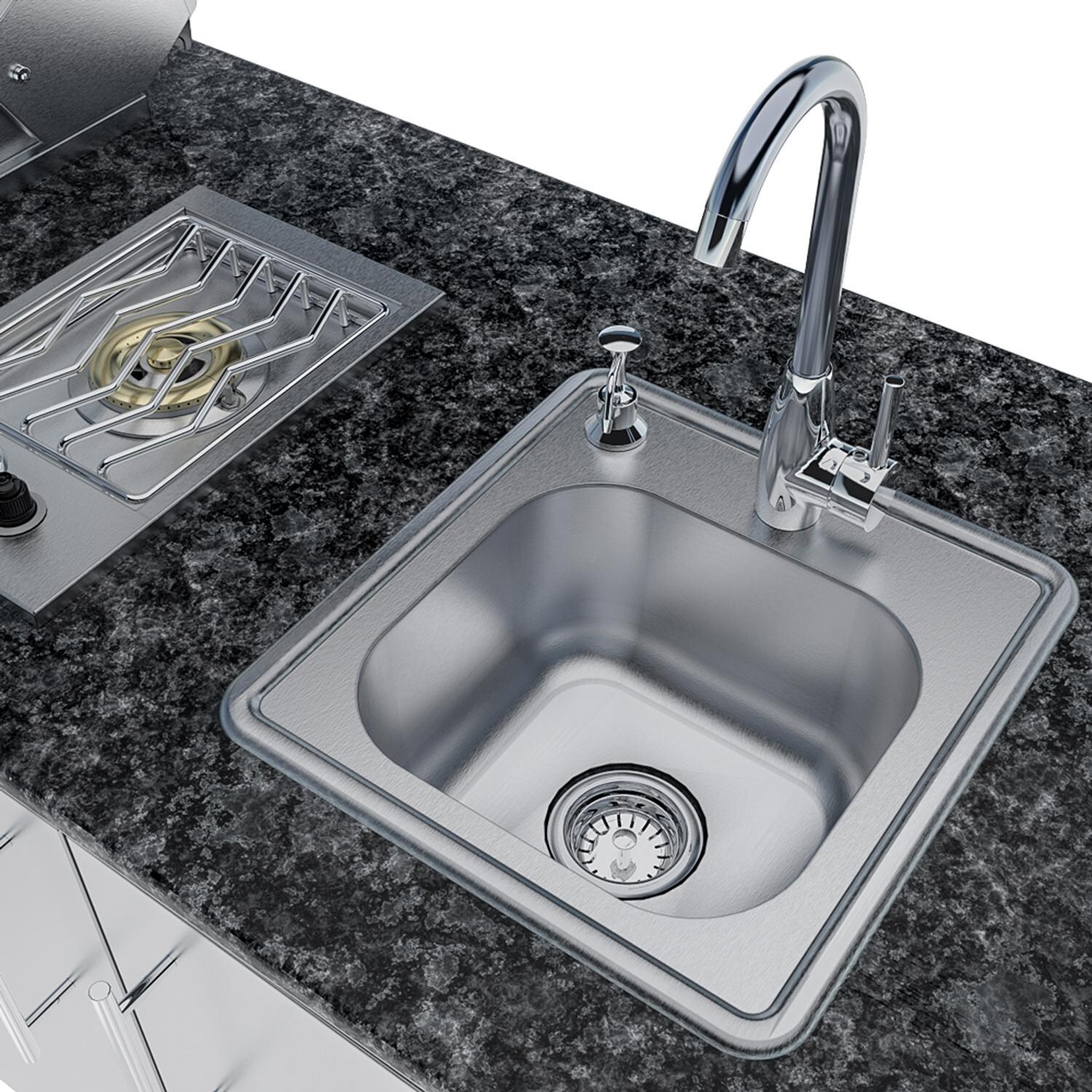 Sunstone Grills SCPBAYOU8.6-LP Bayou 8 1/2 Ft Outdoor Kitchen Island w/ Propane Grill & Side Burner, Sink, Refrigerator, Door & Drawer - Sink - Detail thumbnail