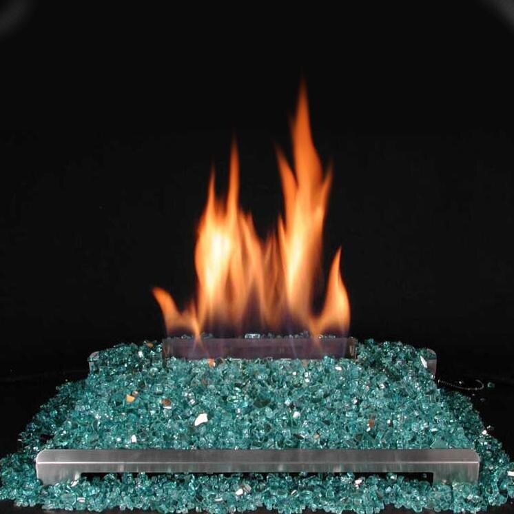 Rasmussen 20-Inch Blue/Green ALTERNA See-Thru FireGlitter Set With Vent Free Natural Gas Stainless Steel Chassis Burner - Remote Ready Safety Pilot