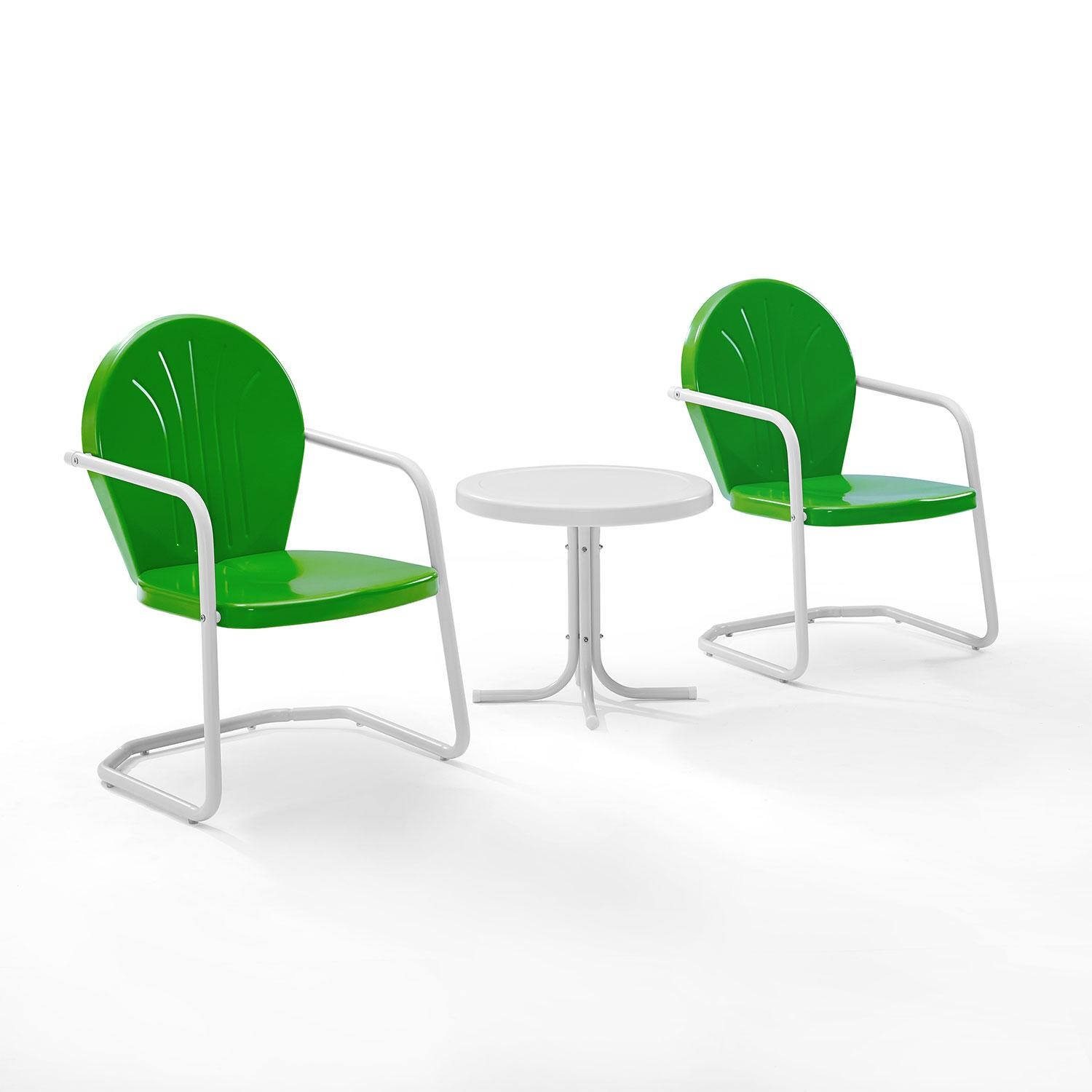 Ultimate Patio UP-32237GR 3Pc Retro Outdoor Chair Set in Kelly Green - Angled - White Background thumbnail