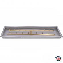 The Outdoor Plus Bullet Burner Drop in Pan Kit - 72-inch Rectangle Drop in Aluminum Fire Pan with 60-inch Brass Linear H Bullet Burner - Match Light