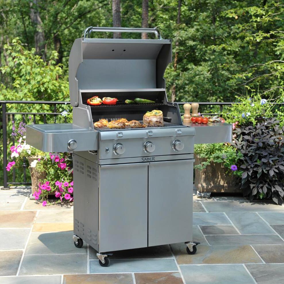 Saber 500 3-Burner Propane Infrared Cast Grill With Stainless Insert On Cart - Lifestyle thumbnail