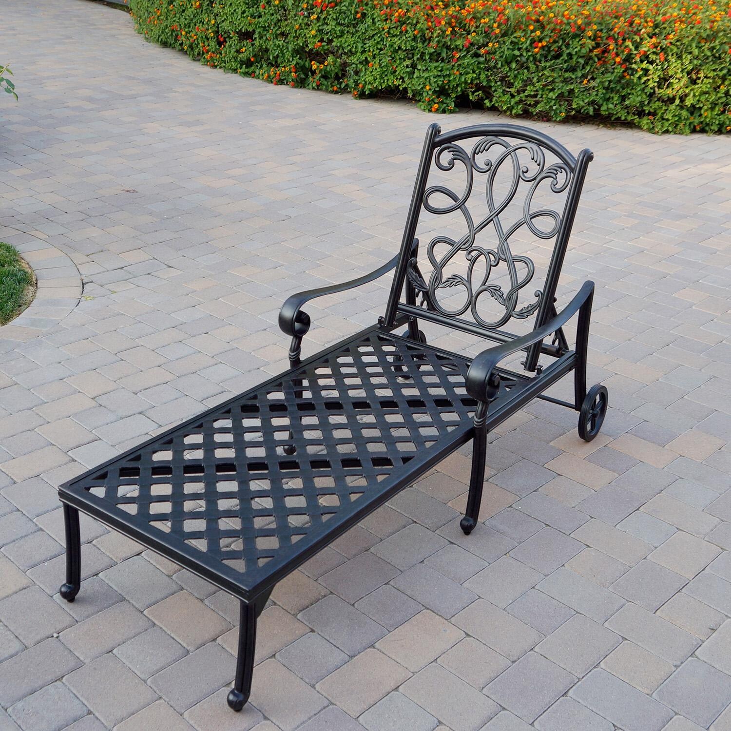 Darlee Santa Monica 3 Pc Cast Aluminum Chaise Lounge Set w/ 24 Inch Round End Table & Beige Canvas Cushions - Chaise w/ no Cushions - Lifestyle thumbnail