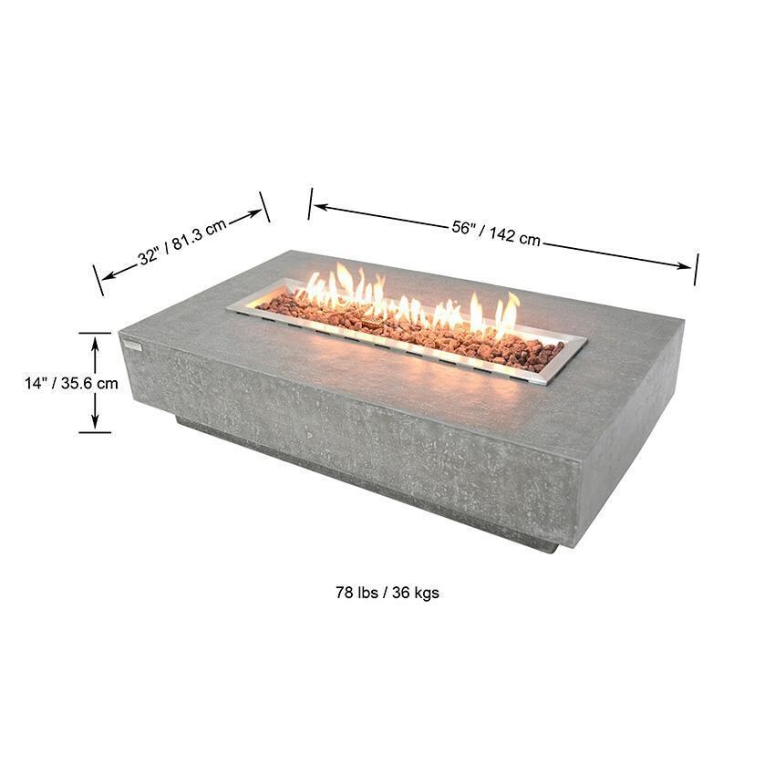Hampton 56-in Rectangular Concrete Natural Gas Fire Pit Table in Light Gray By Elementi - Diagram - Dimensional thumbnail