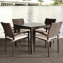 Atlantic Liberty 4-Person Resin Wicker Patio Dining Set With Glass Top Table And Stacking Chairs image