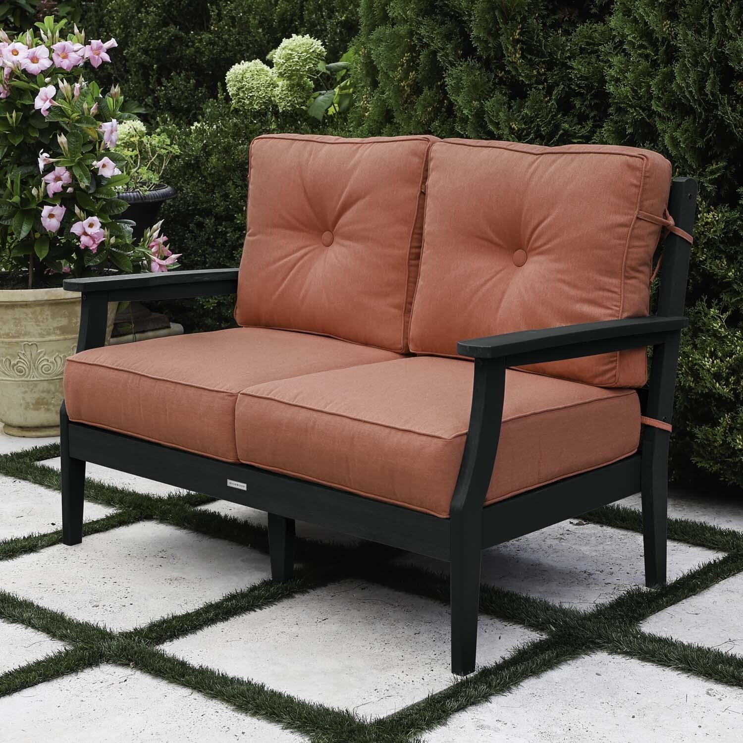 Blushing Bay 2 Person Recycled Plastic Loveseat in Canvas Persimmon/Black by Lakeview Outdoor Designs - Right Angled - Lifestyle thumbnail