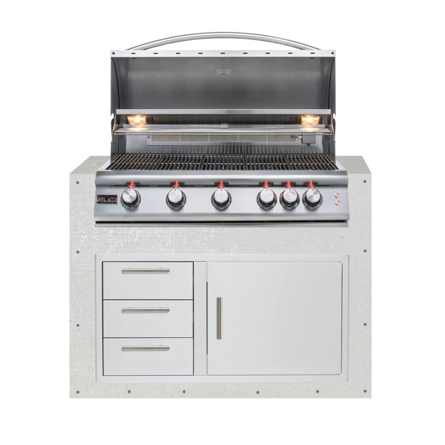 BBQGuys Signature 48-Inch Ready for Finish Outdoor Kitchen Module w/ Blaze LTE 40-Inch Natural Gas Grill & Triple Drawer & Door Combo