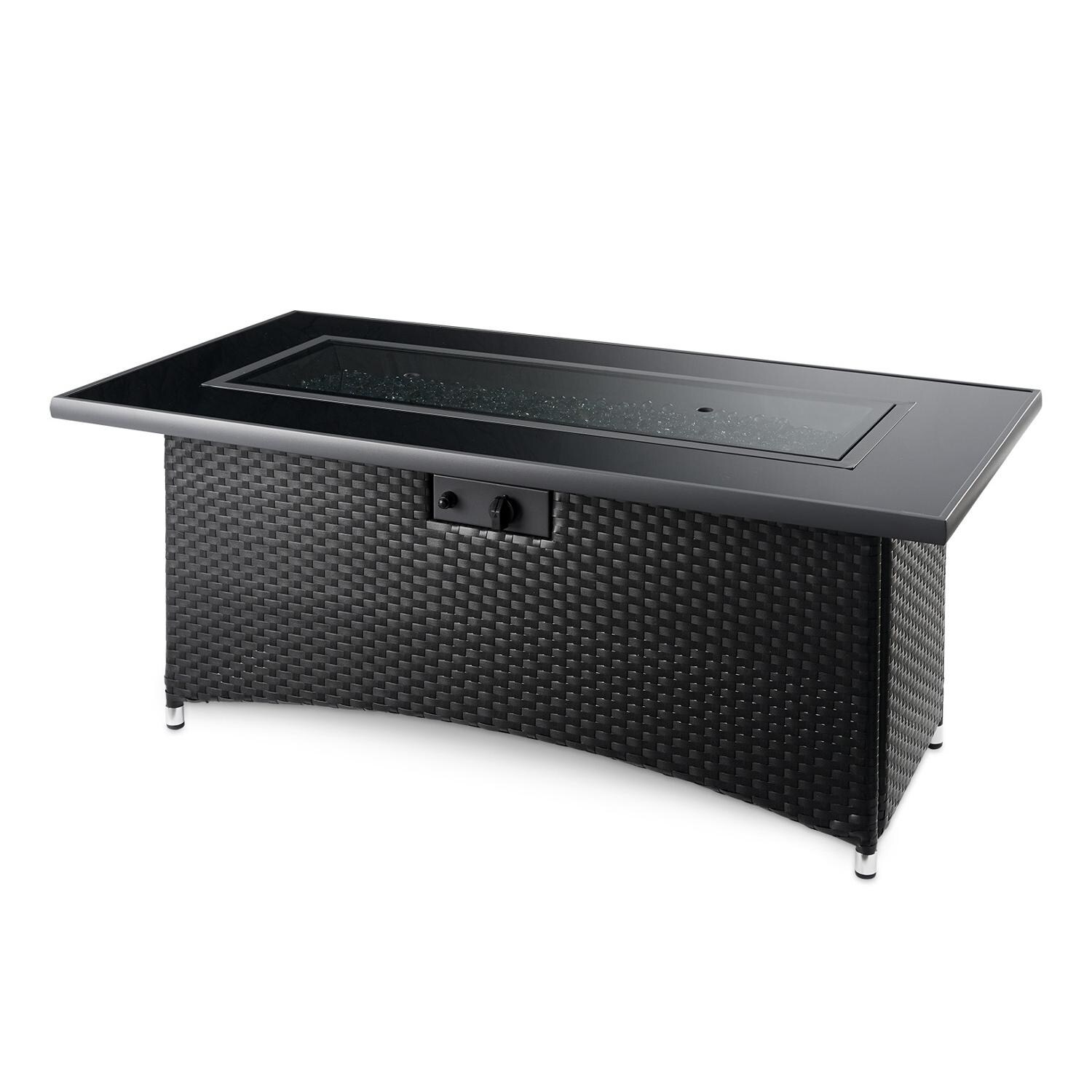 The Outdoor GreatRoom Company Montego Linear Gas Fire Pit Table - Absolute Black - Includes grey glass burner cover thumbnail