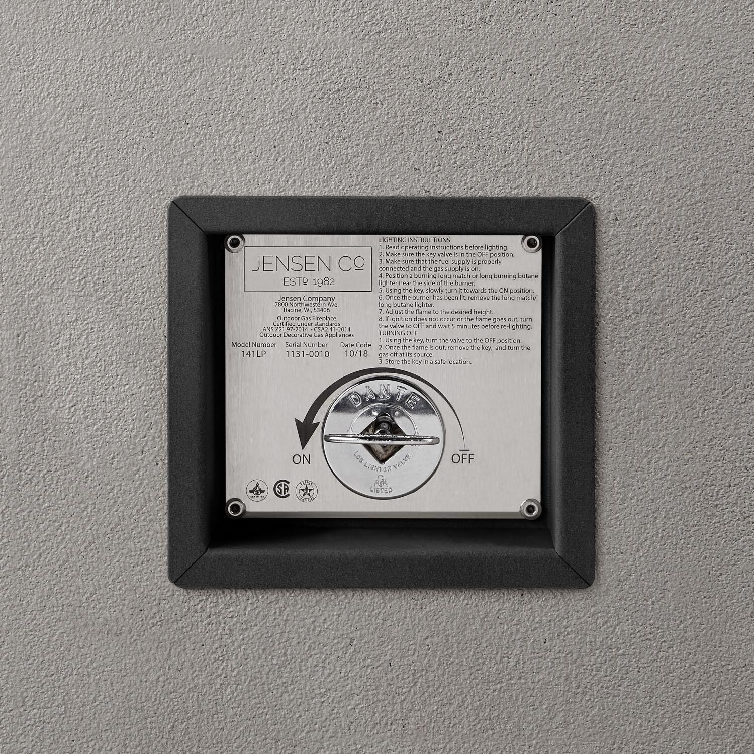 Olliewood 364NG-FLNT 60 Inch Rectangular Glass Fiber Reinforced Concrete Natural Gas Fire Pit Table in Flint by BBQGuys Signature - Control Panel - Detail thumbnail