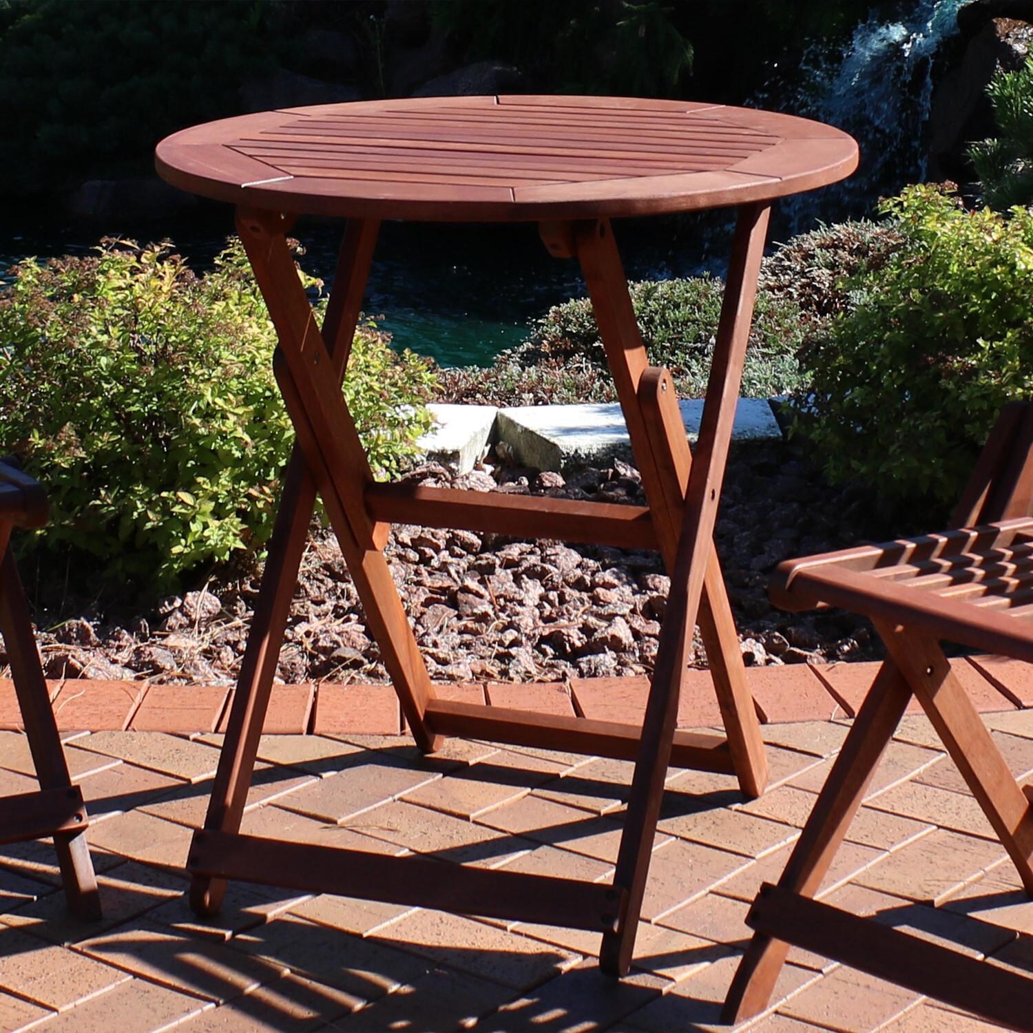 Ultimate Patio 27 1/2-Inch Round Meranti Wood Folding Outdoor Bistro Table W/ Teak Oil Finish thumbnail