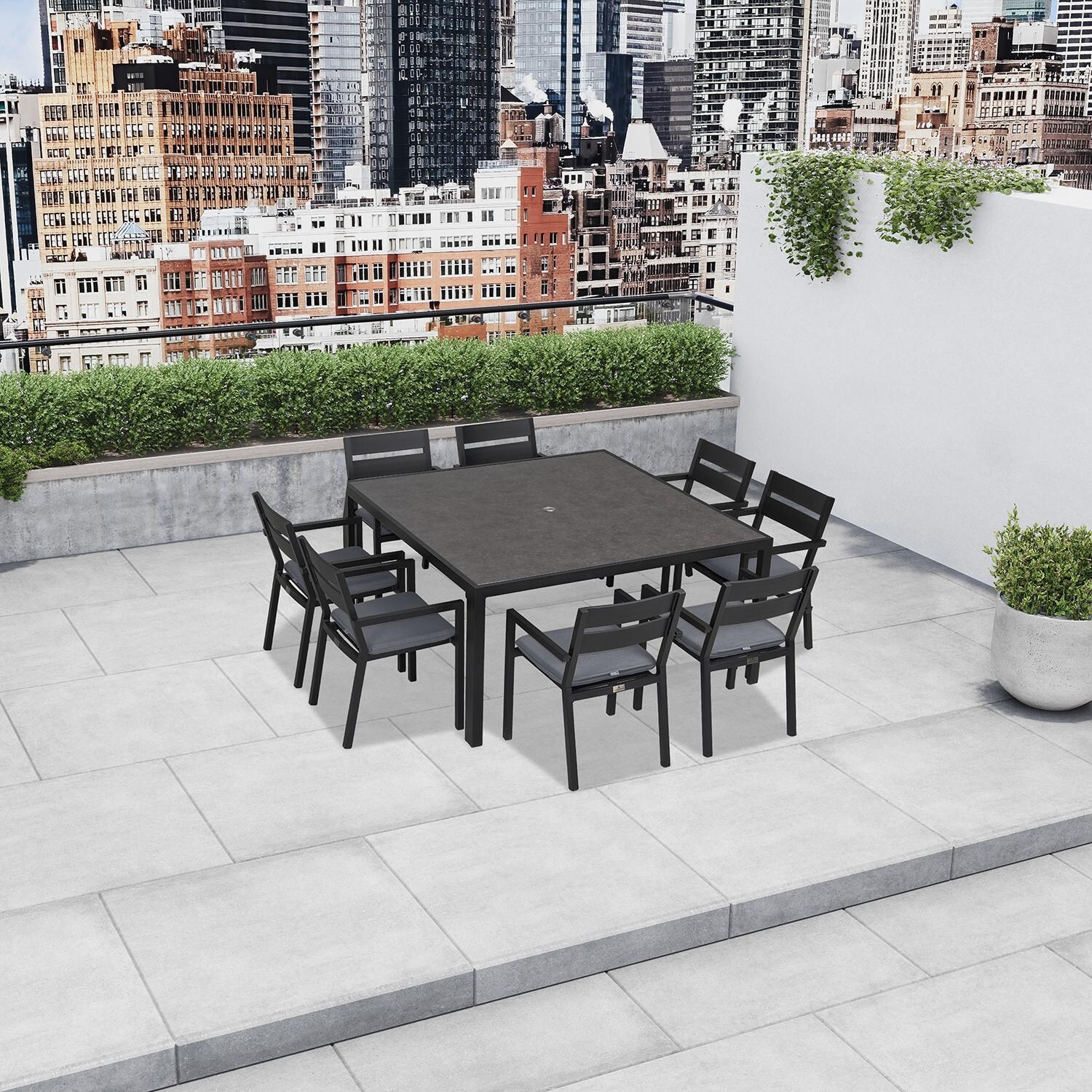Calm Bay 9 Pc Square Dining Set in Black/Canvas Charcoal by Lakeview - Lifestyle thumbnail