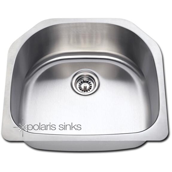 Polaris 23 X 21 16-Gauge Single Bowl Stainless Steel Undermount Sink (Shown With Standard Strainer - Not Included) thumbnail