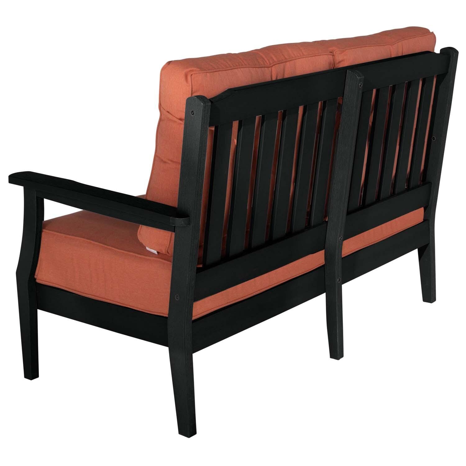 Blushing Bay 2 Person Recycled Plastic Loveseat in Canvas Persimmon/Black by Lakeview Outdoor Designs - Back View - White Background thumbnail