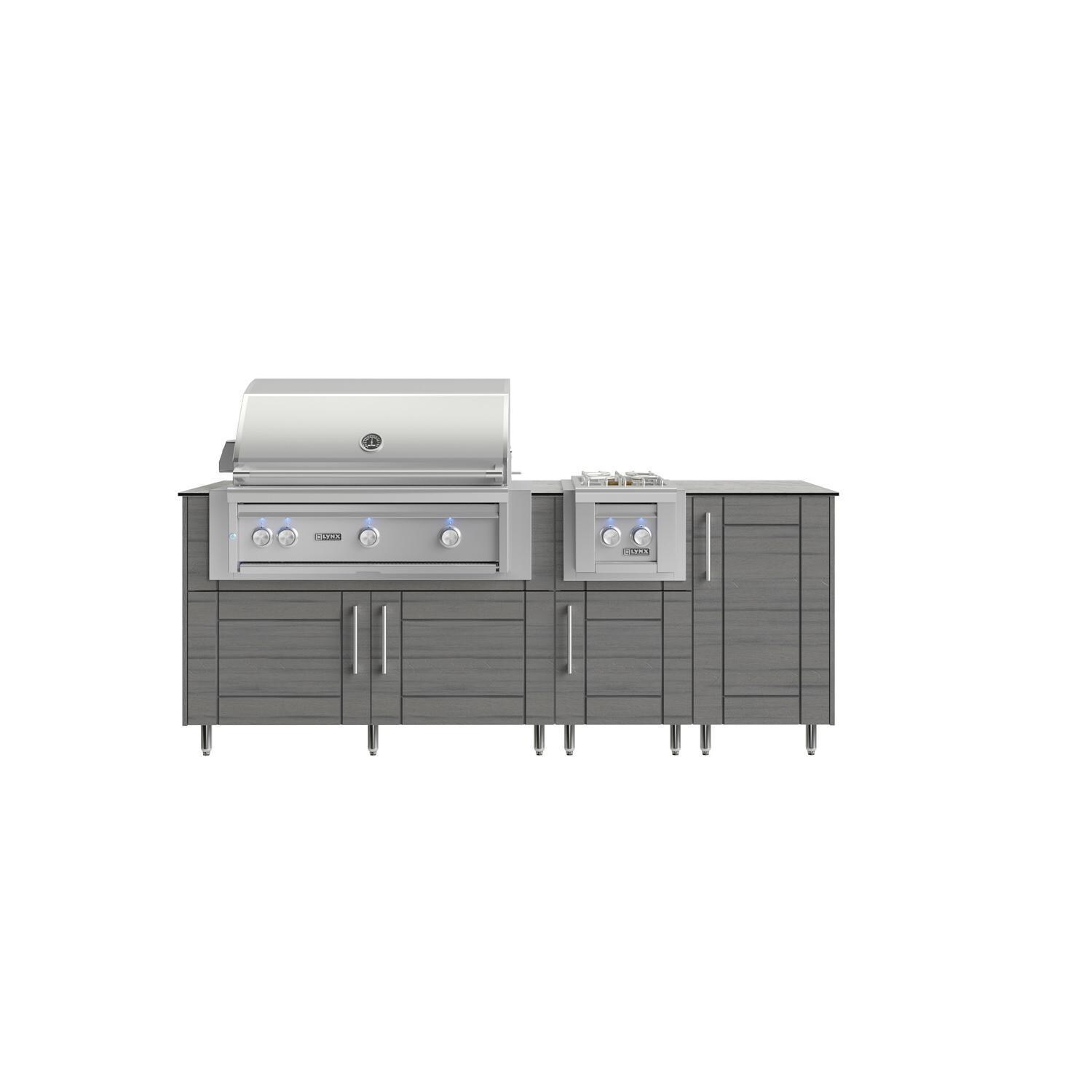 WeatherStrong Abaco 7 Ft Outdoor Kitchen Island w/ Lynx Propane Grill & Side Burner in Dark Ash/Glacier Frost